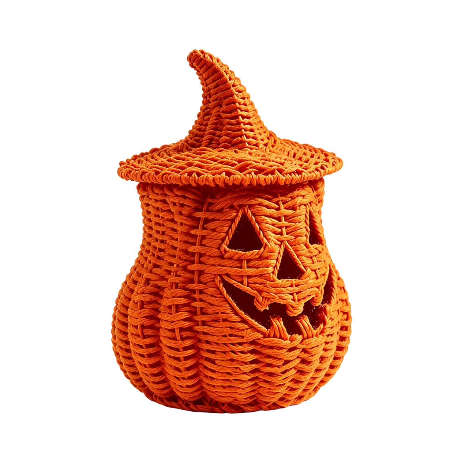 Corlidea Halloween Woven Seagrass Pumpkin for Halloween Scary Candy Storage Home Decoration Black Witch Hat Pumpkin Lantern Autumn Rustic
