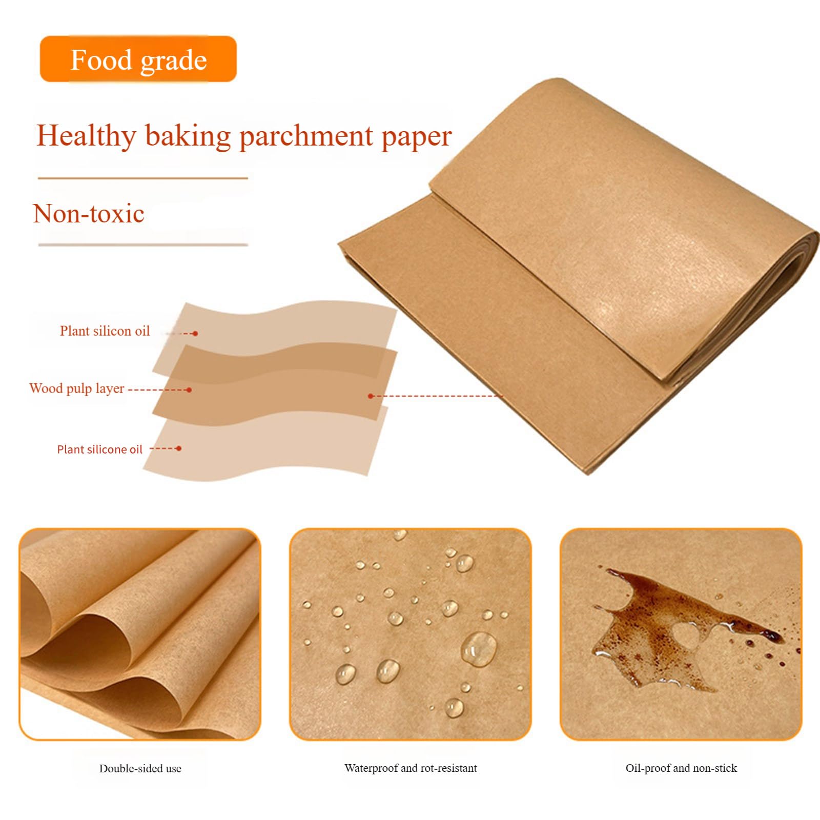 1 Box Backpapier in Lebensmittelqualität, doppelseitig antihaftbeschichtetes Ofenblech, hitzebeständig bis 230 °C, Silikon Backmatten, doppelseitig silikonbeschichtetes Pergament