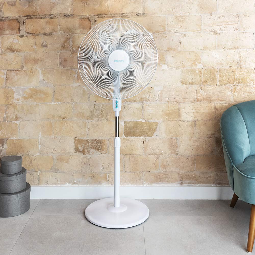 Cecotec Ventilatori a piantana Energy Silence 600 Max Flow, 18 Pollici (45 cm), 6 Lame, Potenza 70 W, Motore in Rame, 3 velocità, Oscillazione 75 °, Altezza Regolabile, Bianco