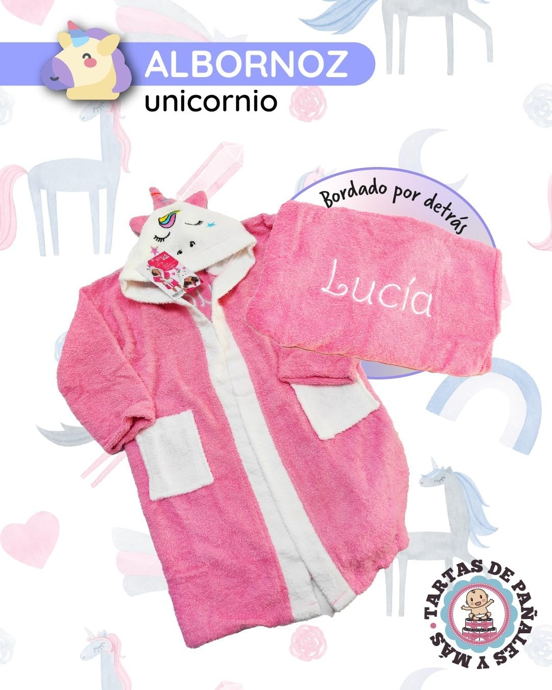 Albornoz Infantil Personalizado con Nombre Bordado – 100% Algodón con Capucha – Bata de Baño para Niños y Niñas – Regalo Original para Cumpleaños y ocasiones especiales. Piscina y Playa. REGALOS TPMAS