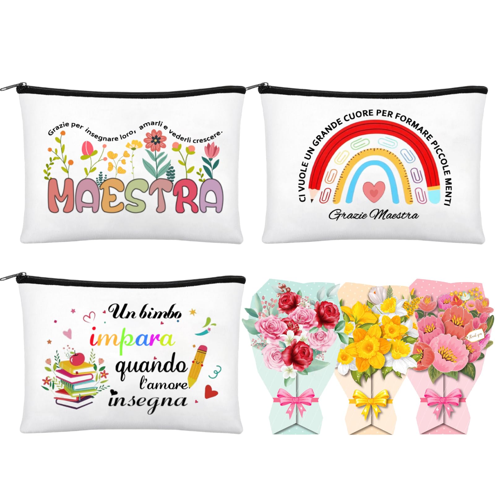 Regalo Maestra Fine Anno Set 3 Pochette 3 Biglietti Auguri Insegnanti Idee Regalo Originali Maestre Asilo Scuola Elementare Tasca Interna Card