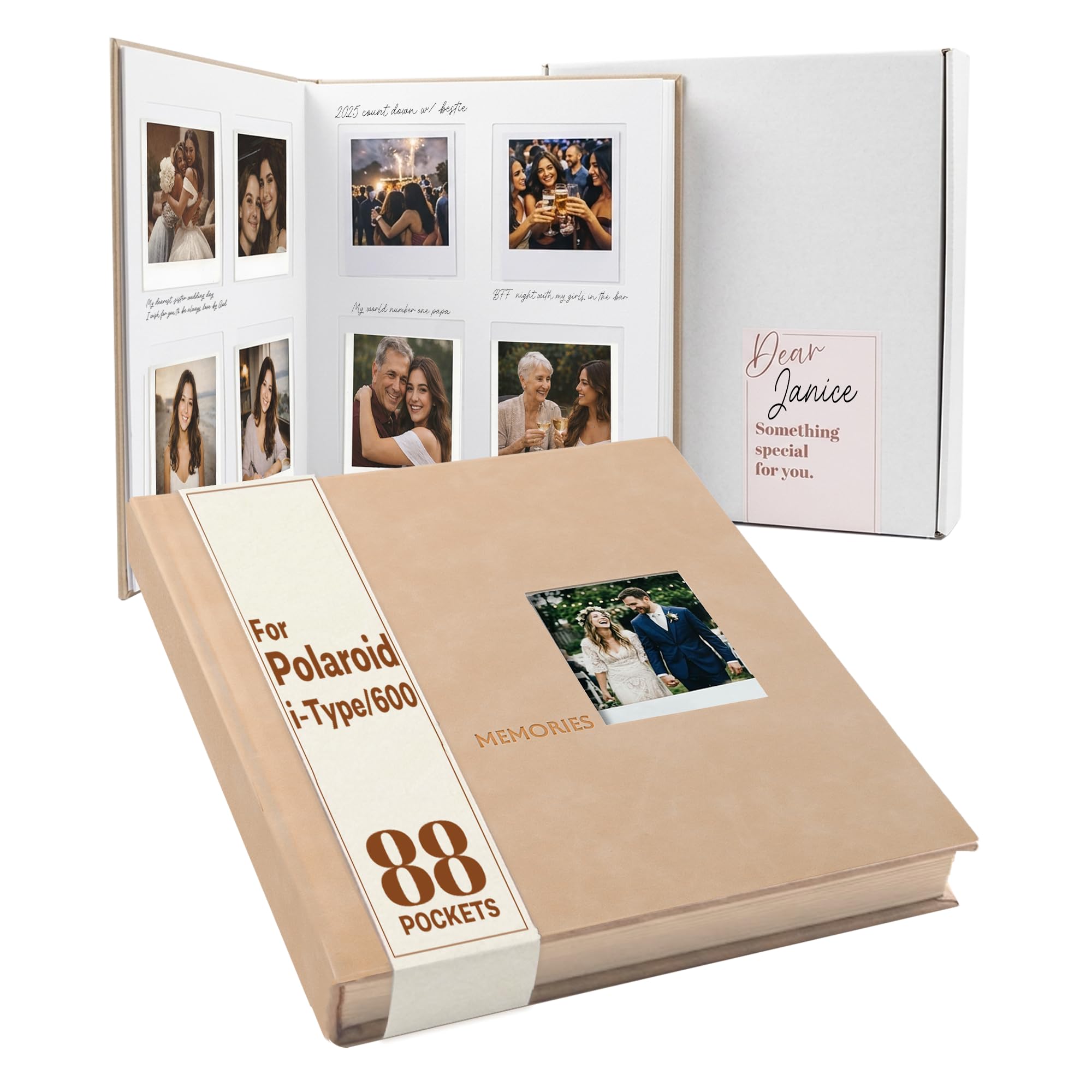 Tapeera 88 Pockets Instant Photo Album with Writing Space - Compatible with Polaroid i-Type 600 SX-70 Film, Hardcover Polaroid Photo Album, Guest Book for Wedding, Memory Scrapbook (Beige)