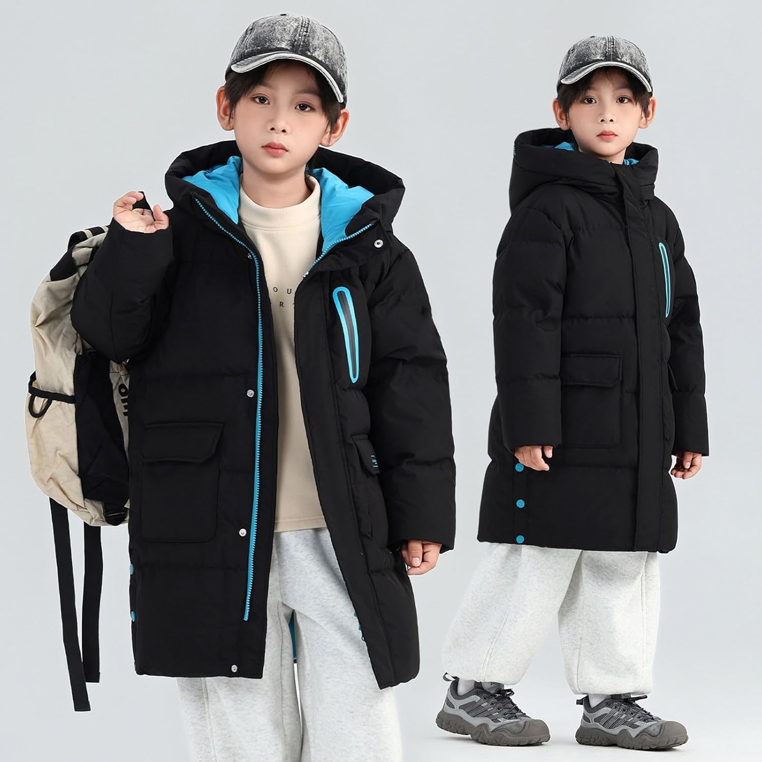 Teen Boys Puffer Winter Coat Kids Waterproof Warm Long Hooded Down Jacket Toddler Windproof Parka Quilted Snow Outerwear