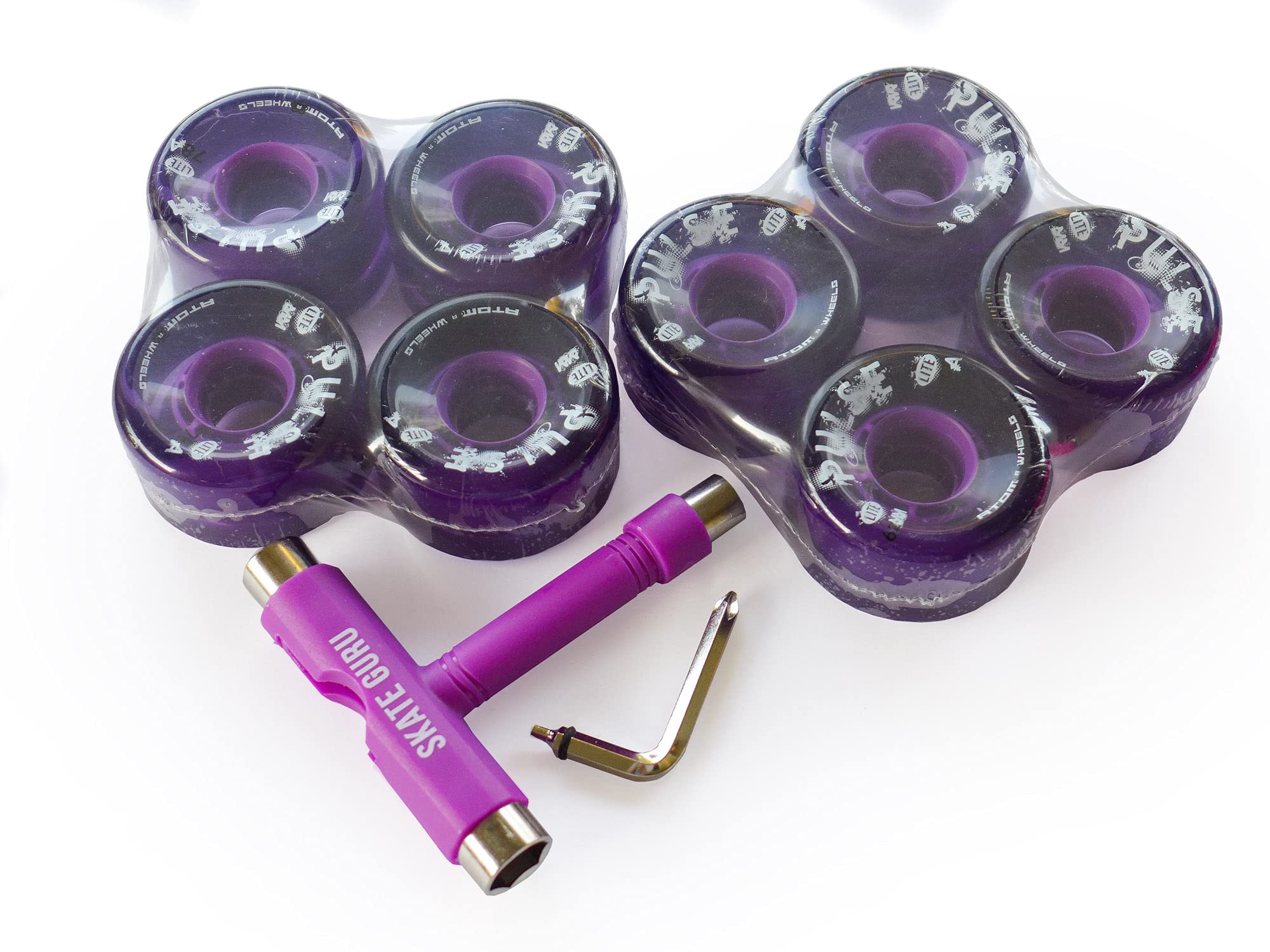 Atom Skates Quad Roller Wheels/Outdoor/Hardness 78A / 62x33 Purple Pulse Lite / 8 Wheels + Tool