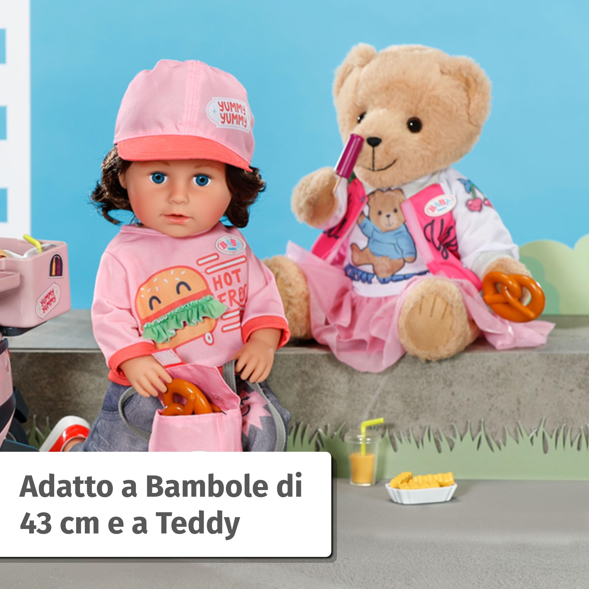 BABY born Snack Shop Outfit, Costume da commessa con Berretto, Scarpe e Zaino per Bambole da 43 cm, 835944 Zapf Creation