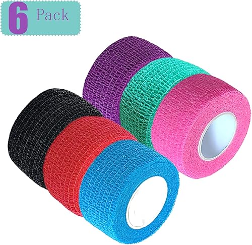 Miniatura 6 de Paquete de 6 vendajes cohesivos de 1 pulgada, cinta autoadhesiva autoadhesiva autoadhesiva transpirable para muñeca, tobillo, deportes, envoltura de