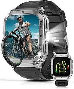 Military Smart Watches for Men - 1.83" GPS Smartwatch with Flashlight, Heart Rate, Sp02, Sleep Monitor, Bluetooth Call, Fitness Tracker for Android Phones & iPhone,Outdoor Sports Watches,Silver
