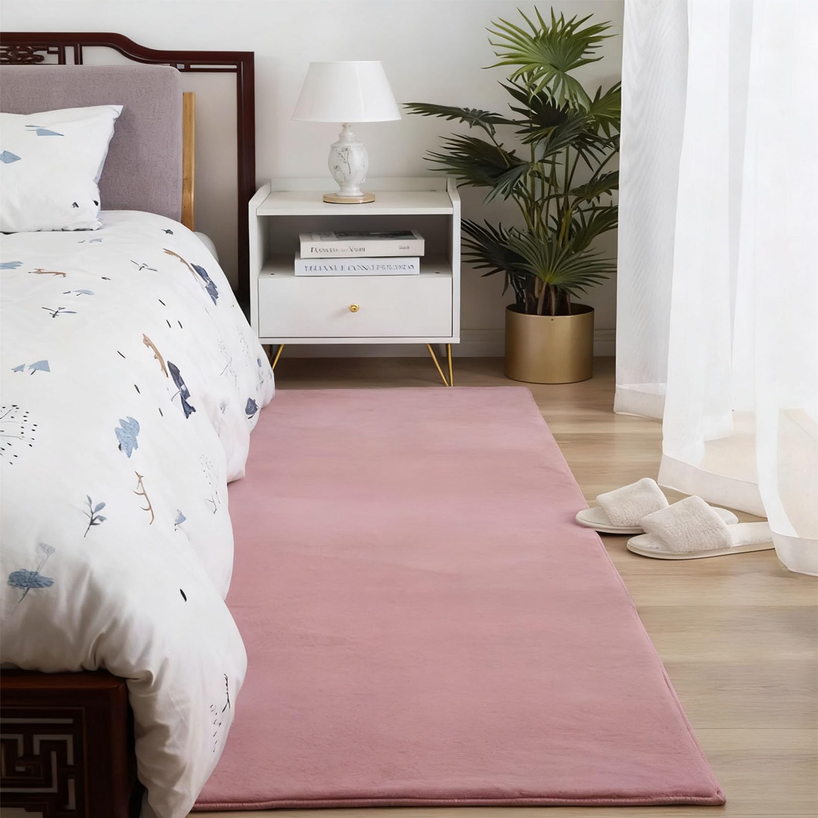 Tapis rose foncé lavable grand format 100 x 240 pour salle à manger et salon design