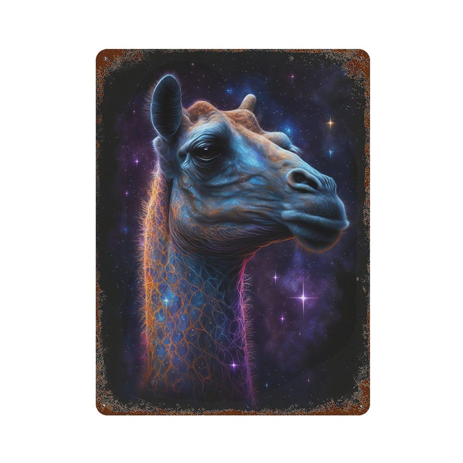 Cosmic Camel Portrait-1 Rust Effect Tin Sign 15.7"x11.8", Novelty Wall Decor for Patio, Garden Room And Bar Decor