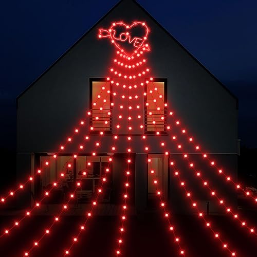 Miniatura 1 de Baquler Luces LED para decoración del día de San Valentín, 350 LED, 8 modos de luces en forma de corazón, tira de luces enchufables en cascada para