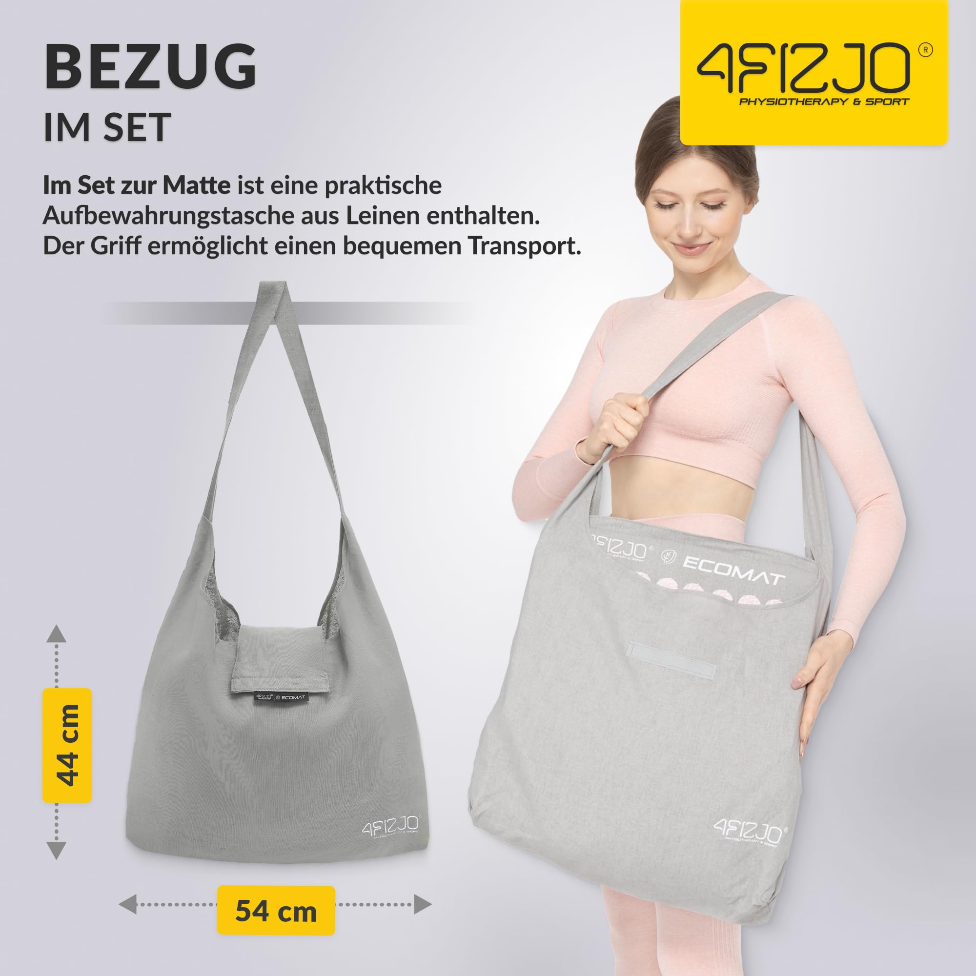 4FIZJO Akupressurmatte & Kissen ECO XL, 110x42x2 cm, mit Tragetasche, Umweltfreundliche Materialien, 9750 Stacheln, Massagematte für bessere Durchblutung, Muskeln Entspannung, Farbe: Grau und Rosa