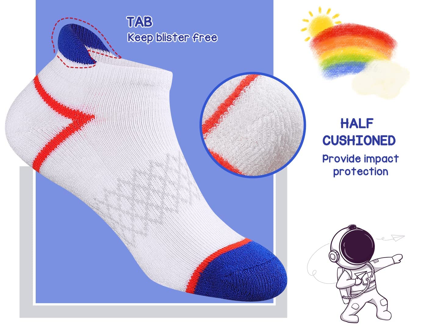 12 pares de calcetines deportivos para niños con suela acolchada para niños de 4 a 6, 6 a 8, 8 a 10 años