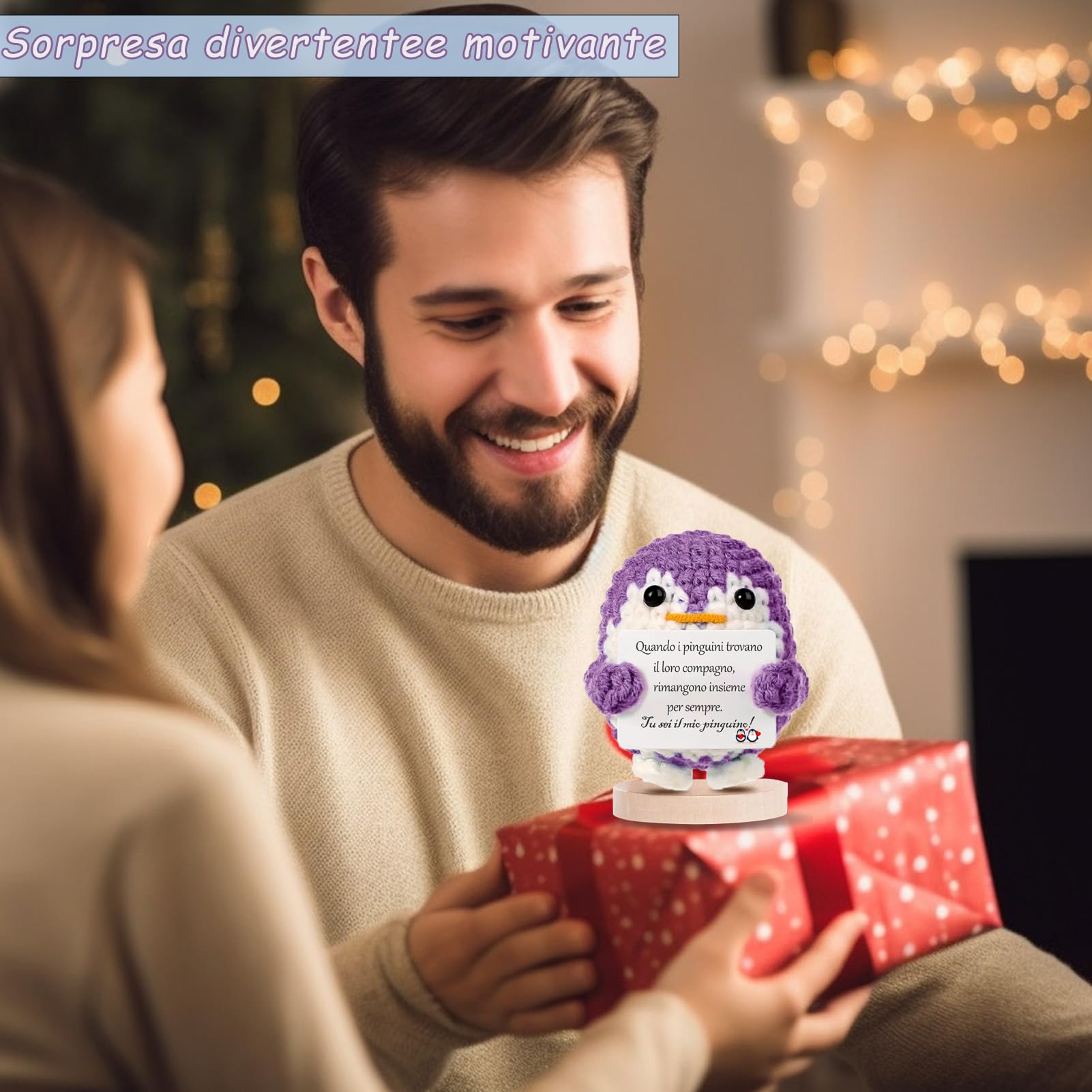 XBOCMY Regalo San Valentino per Lui Lei Pinguino Positivo Regali Per Lei Lui Regali Di Coppia Regalo Fidanzato Fidanzata Regalo Anniversario Per Lui Lei Regalo Anniversario Matrimonio (Viola)