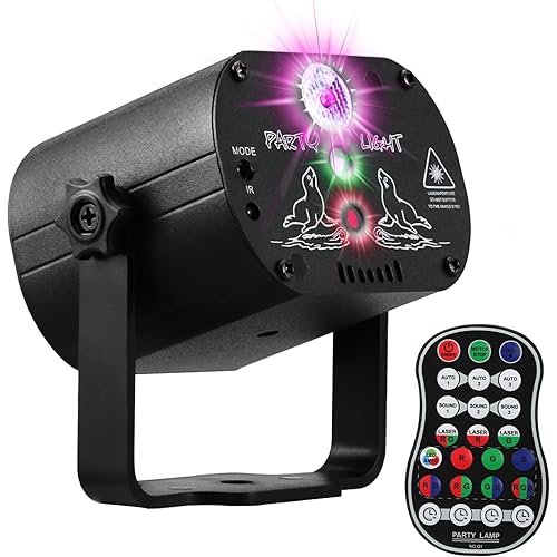 DJ Disco Stage Party Lights, LED Sound Activated Laser Light RGB Flash Strobe Projector with Remote Control for Christmas Halloween Decorations Karaoke Pub KTV Bar Dance Gift Birthday Wedding