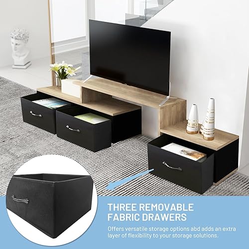 Miniatura 5 de Zanzio Moderno soporte de TV flotante con 3 cajones de tela y estante, acabado de madera, consola de TV para sala de estar, armario de TV, centro de