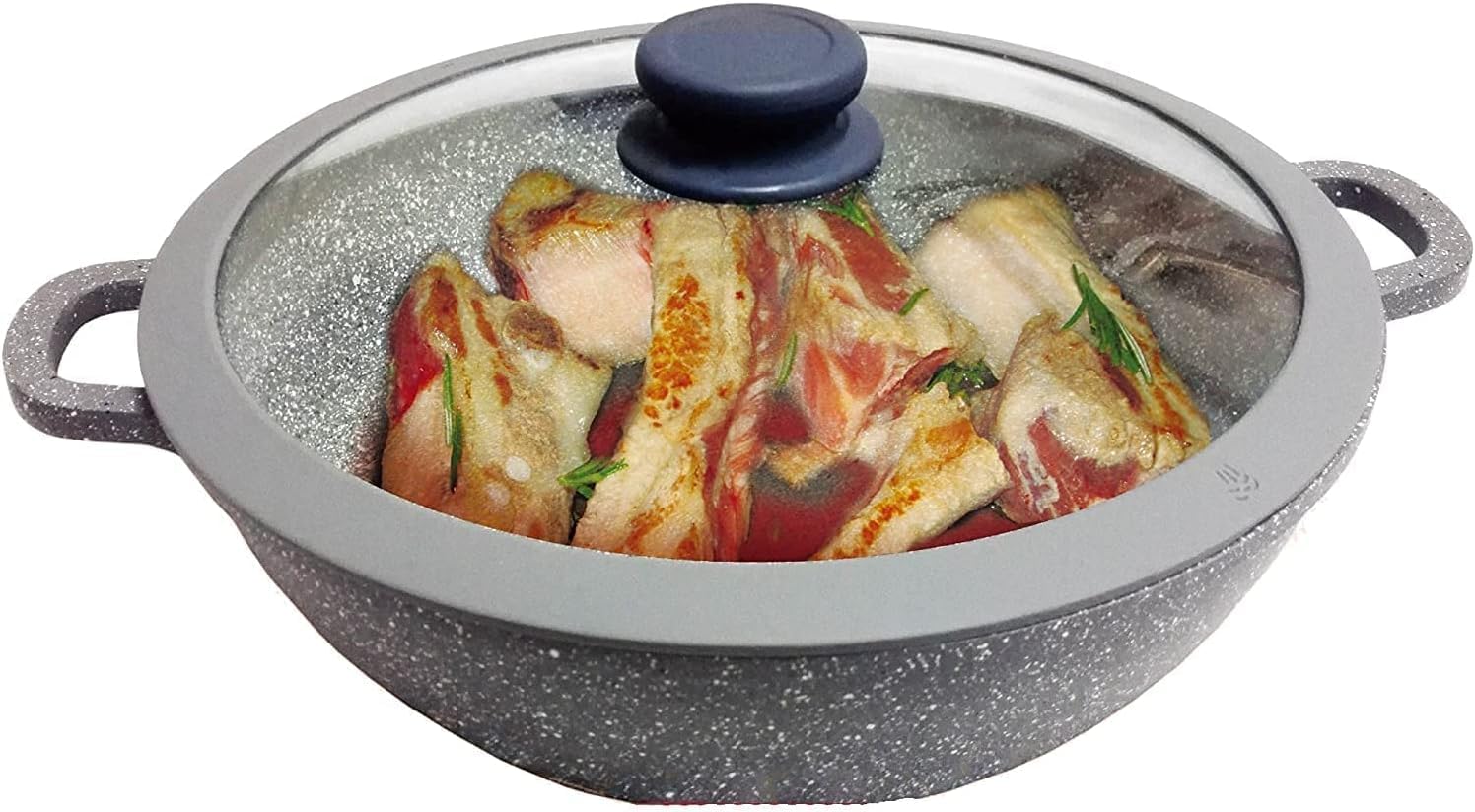 Wok In Pietra Vulcanica EURONOVITA 32 Cm - Padella Antiaderente Con Coperchio Per Induzione - Foto 11