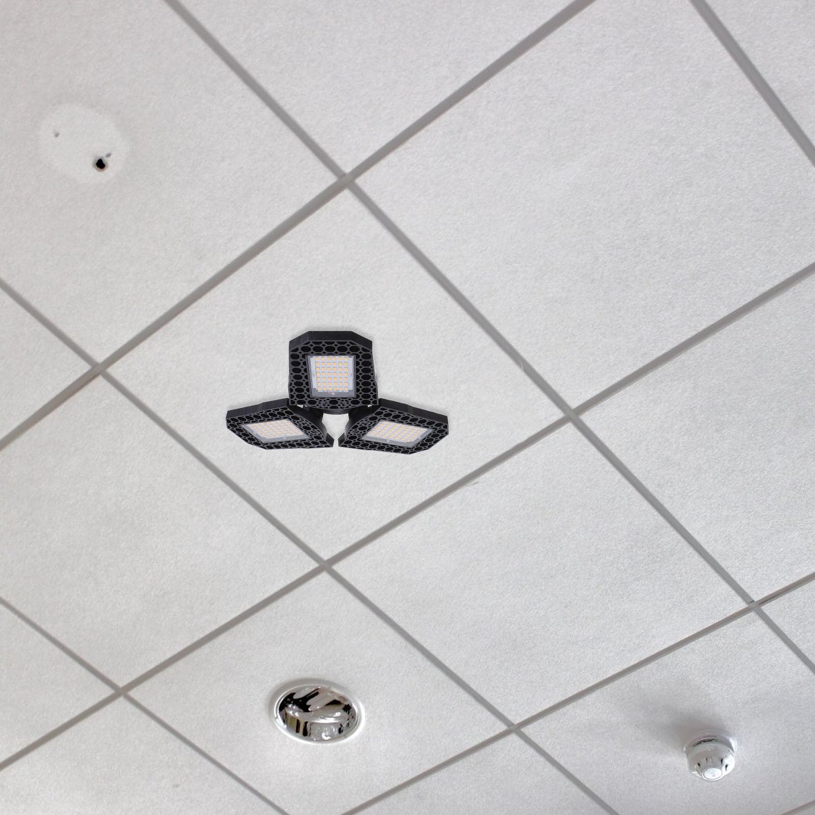 Veemoon LED Deformation Bay Light 60w Warm White Three-Leaf Folding Garage Ceiling Lamp for Workshop and Warehouse Lighting — view 5