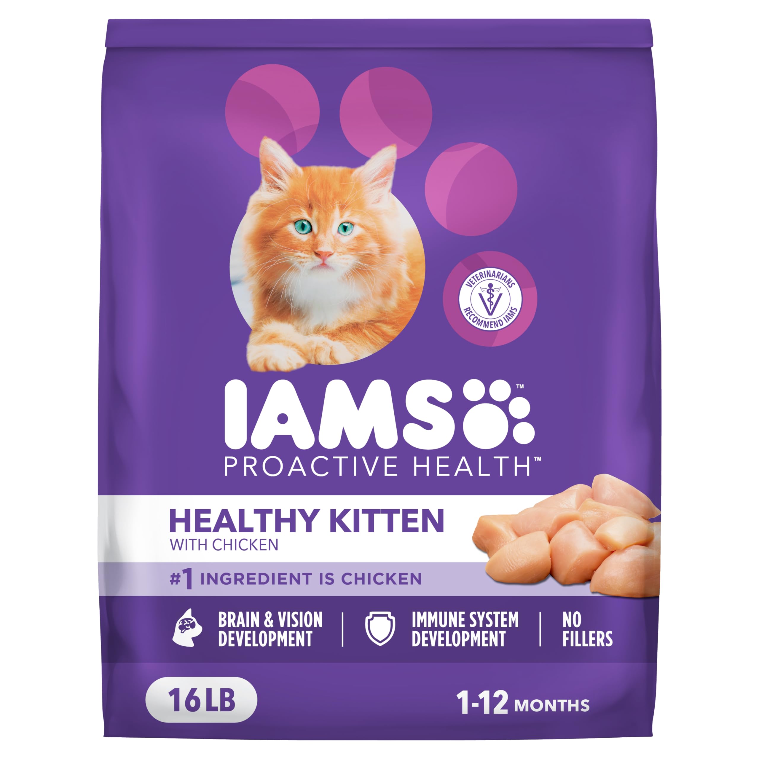 IAMS Proactive Health Healthy Kitten Dry Cat Food with Chicken, 16 lb. Bag