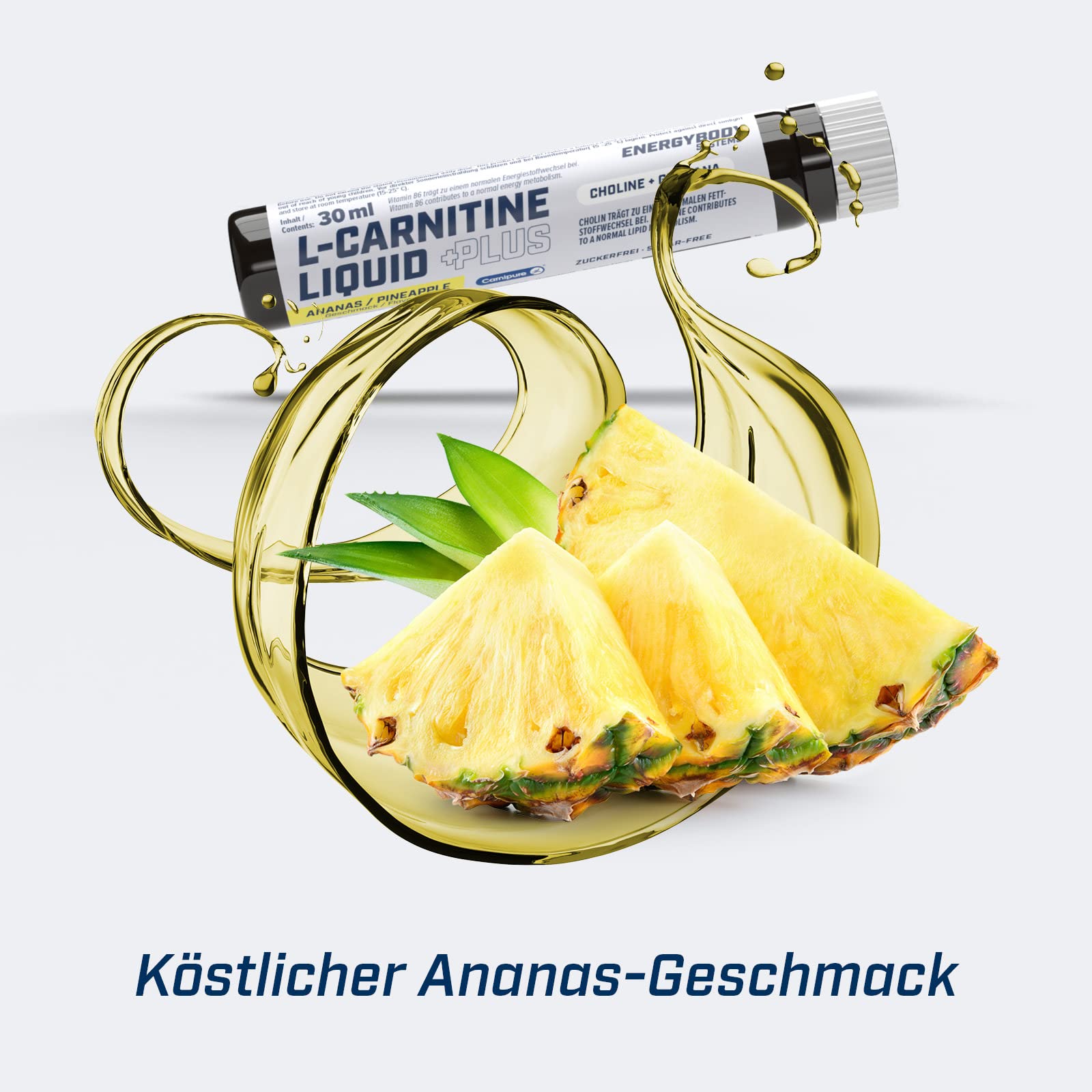 Energybody® L-Carnitine Liquid Plus - 20x30ml - L Carnitin Liquid mit Cholin & Guarana/Nahrungsergänzung für einen normalen Fettstoffwechsel