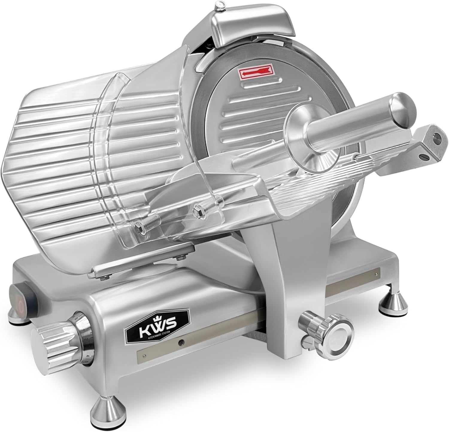 KWS MS-10SL Commercial 320w Electric Meat Slicer 10-Inch Triple Safety Locks + Anodized Aluminum Base with Stainless Steel Blade, Frozen Meat/Cheese/Food Slicer Low Noises Commercial and Home Use