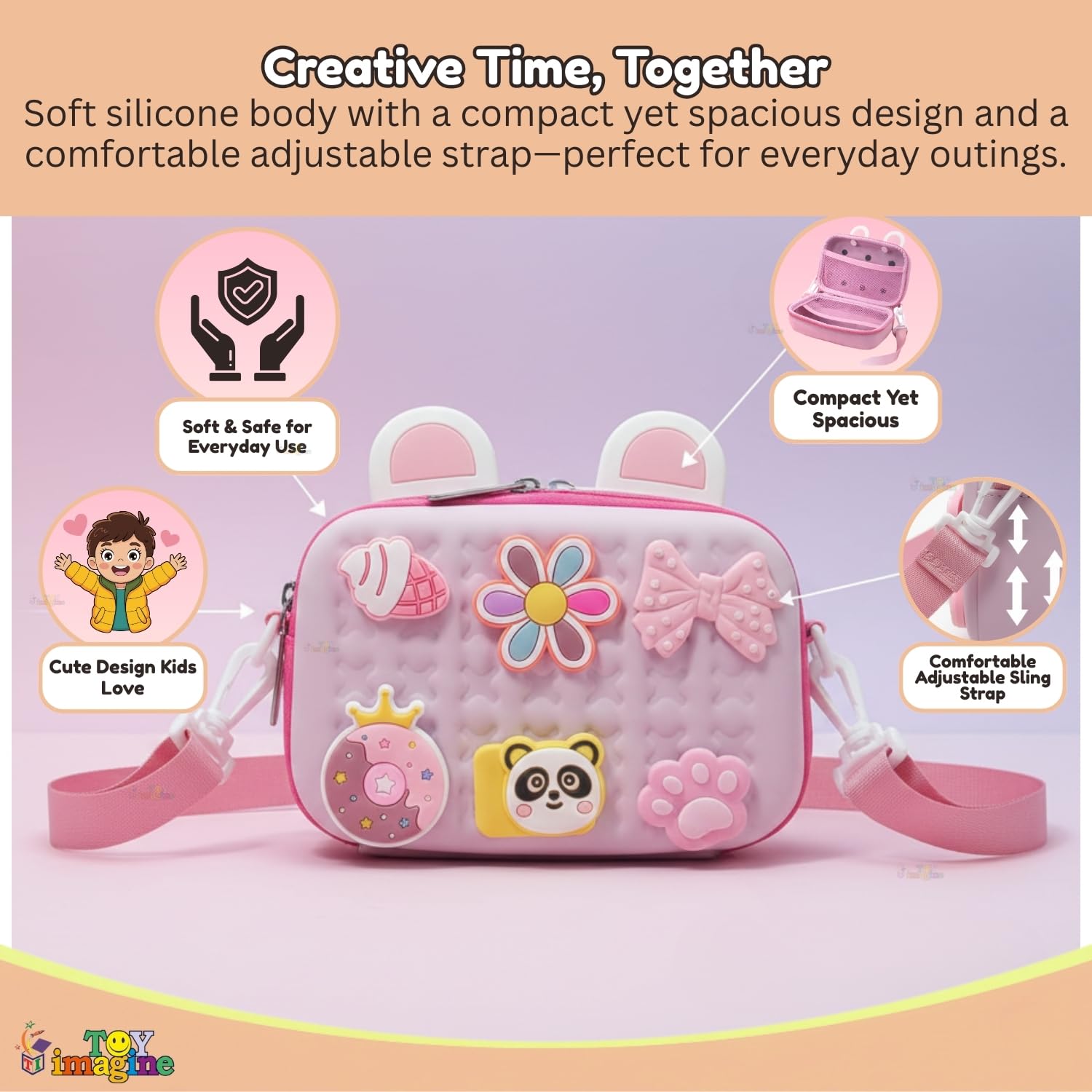 Toy Imagine Cartoon Soft Silicone Crossbody Sling Bag for Girls Birthday Gift for Girls Waterproof Anti Fall Shoulder Purse Handbag Stationery Storage Bag Travel Gift for Children Students Girls 3
