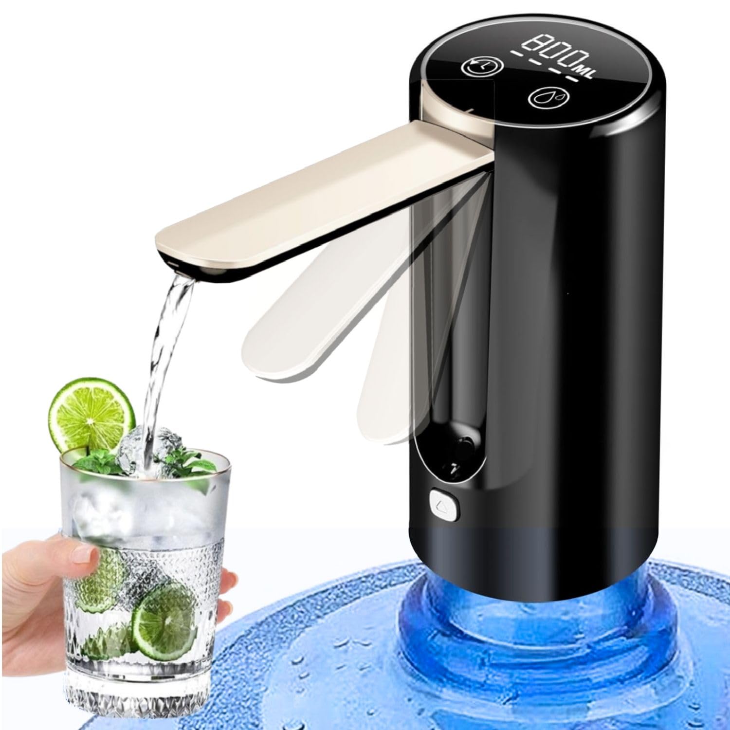 HYLWISSH The Imperial. LED Touch 5 gallon water dispenser, foldable Jet design electric bottled drinking water pump dispenser, Type-C USB portable water dispense pump, water dispenser.