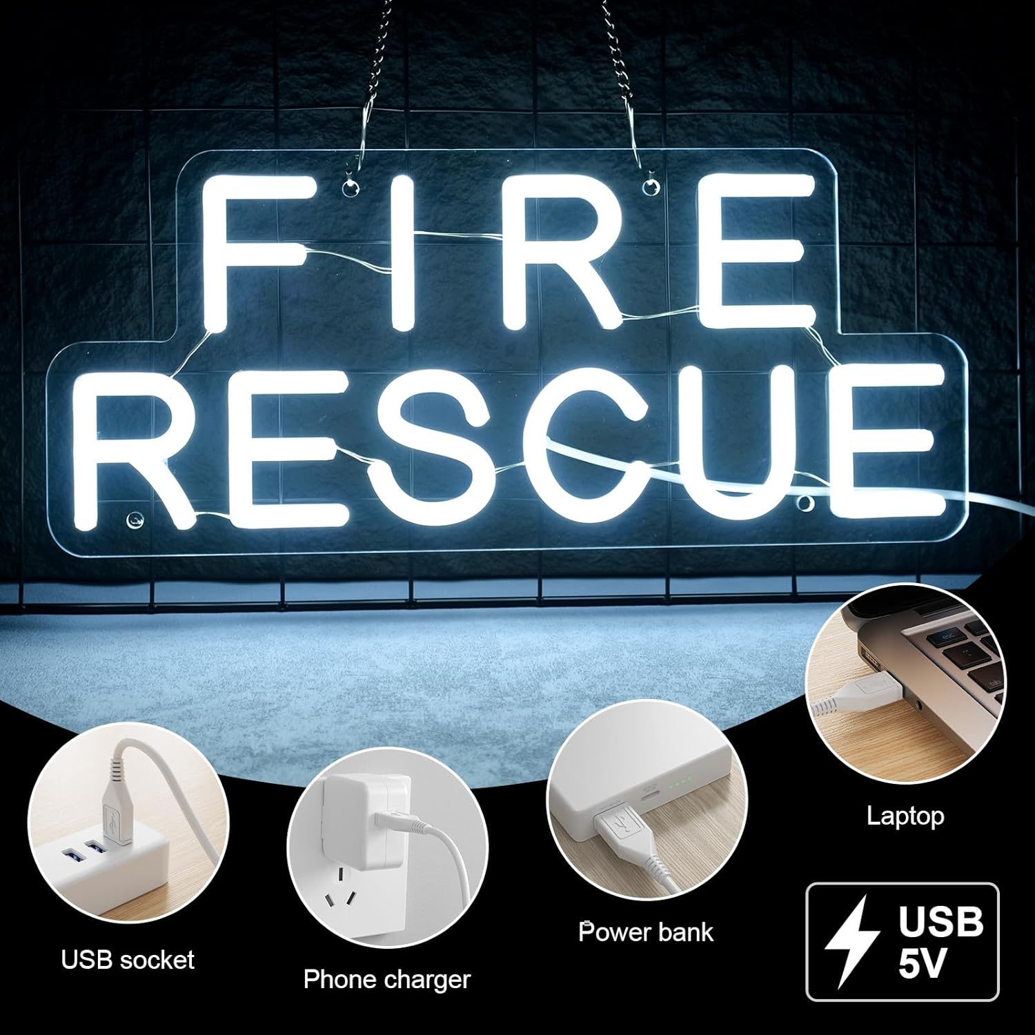 Personalized Firefighter Neon Sign, FIRE RESCUE LED light Sign for Wall Decor, Firefighter Gift For Him, Firefighter LED Sign, Firefighter Father's Day Gift, Firefighter Gift