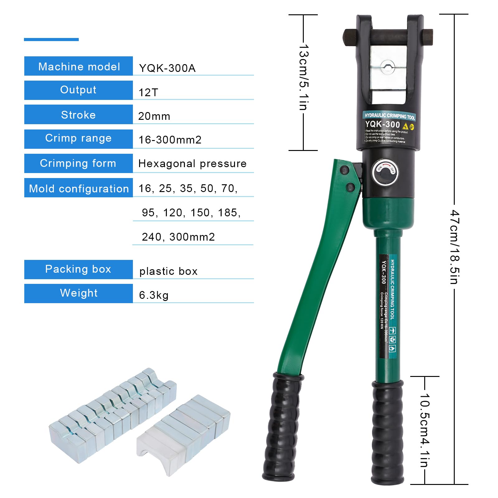 OUKANING Crimpadora hidráulica profesional 120KN, 11 matrices, incluye maletín, cabezal giratorio de 180° para terminales de cable y casquillos de cable, alicates de acero CR45 contra fugas de aceite