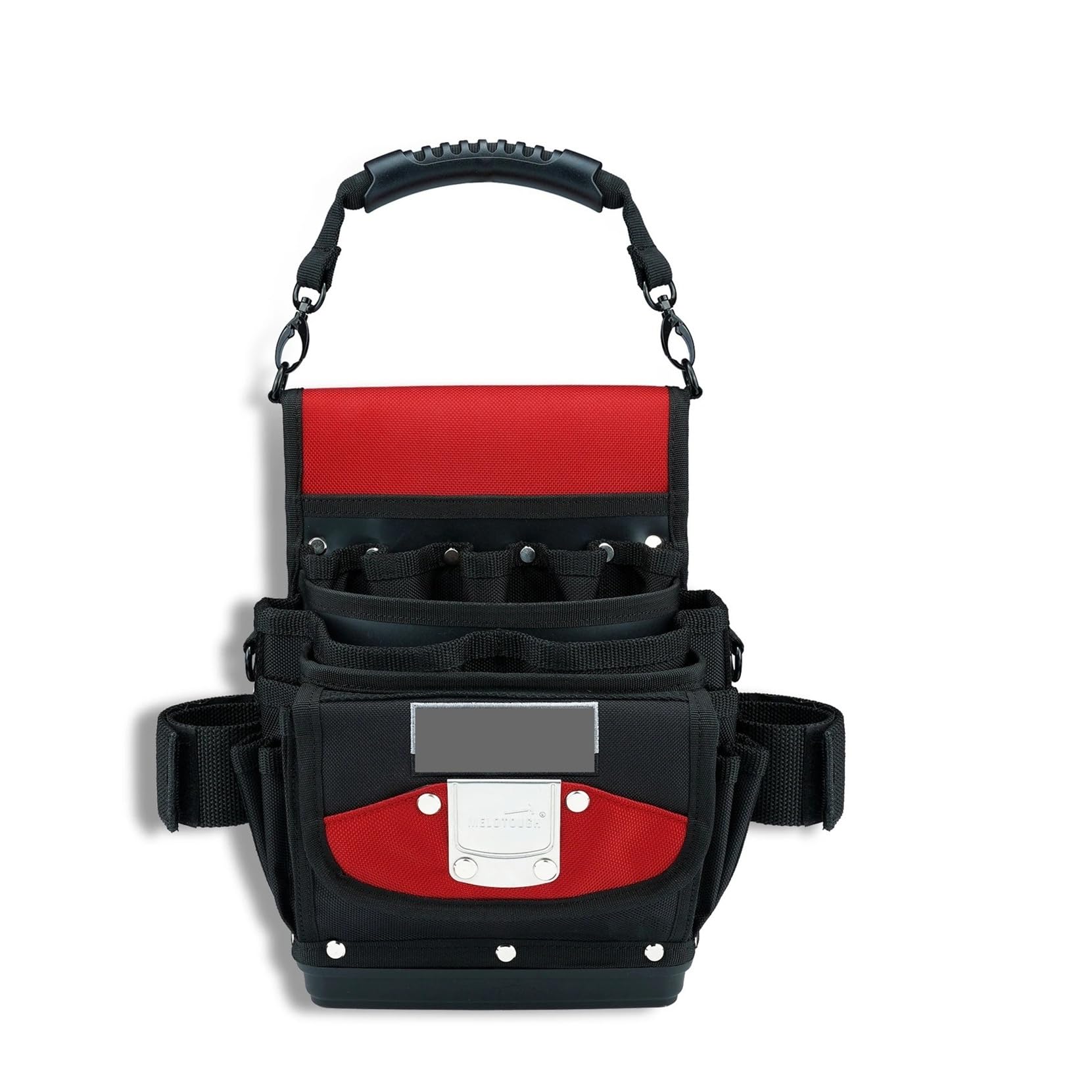 Hard Bottom Tool Pouch with Belt Clip, Open Top Electrician Tool Bag for Technician Carpenter Plumber Maintenance Service(MV001-Red)