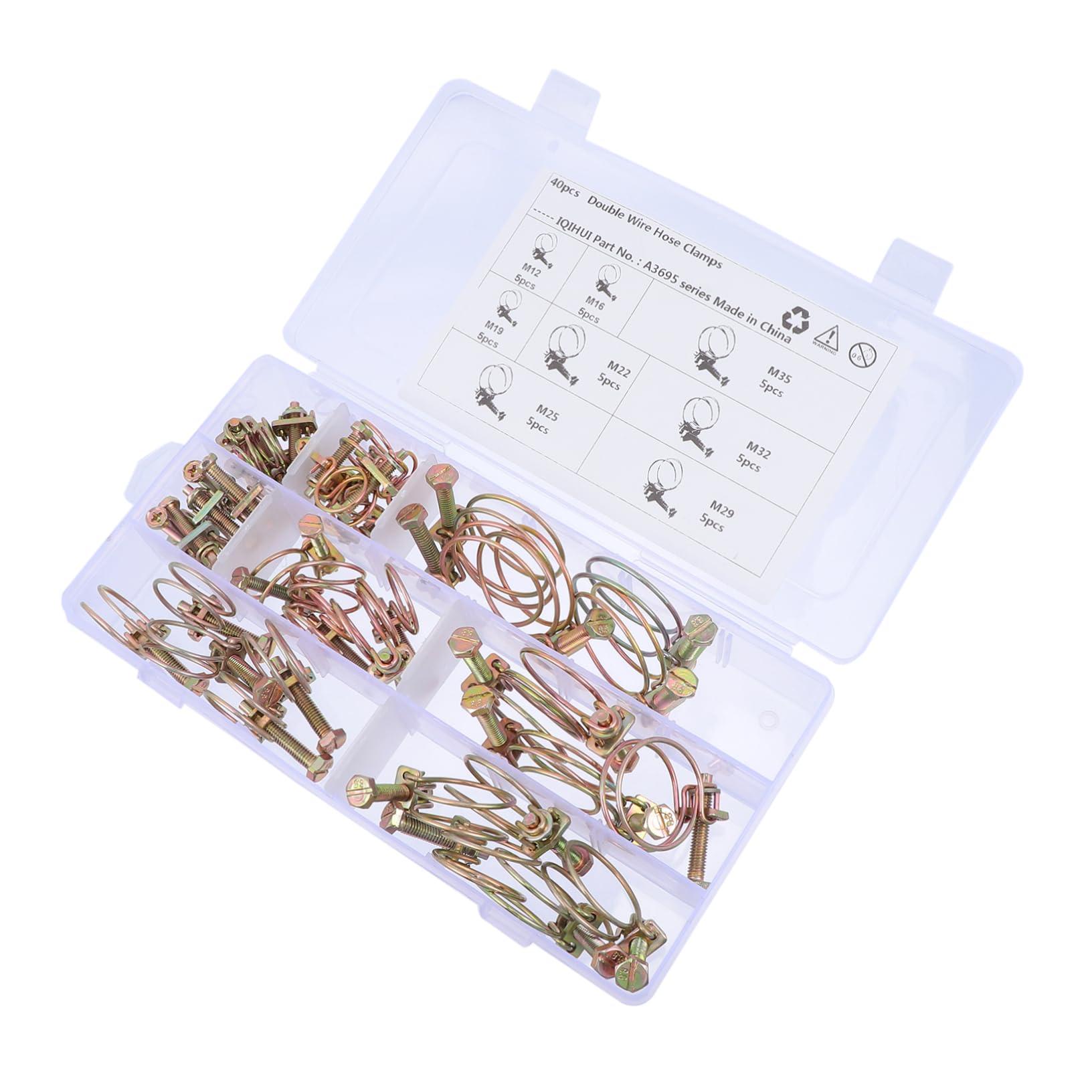 VILLFUL 40 Pcs Double Wire Hose Clamp Pipe Tube Clamps Power-seal Worm-drive Kit Duct Clamps Assorted Adjustable Pipe Bracket Vacuum Hose Clamp Air Hose Clamps Wire Tube Clip Bolt Kit Iron