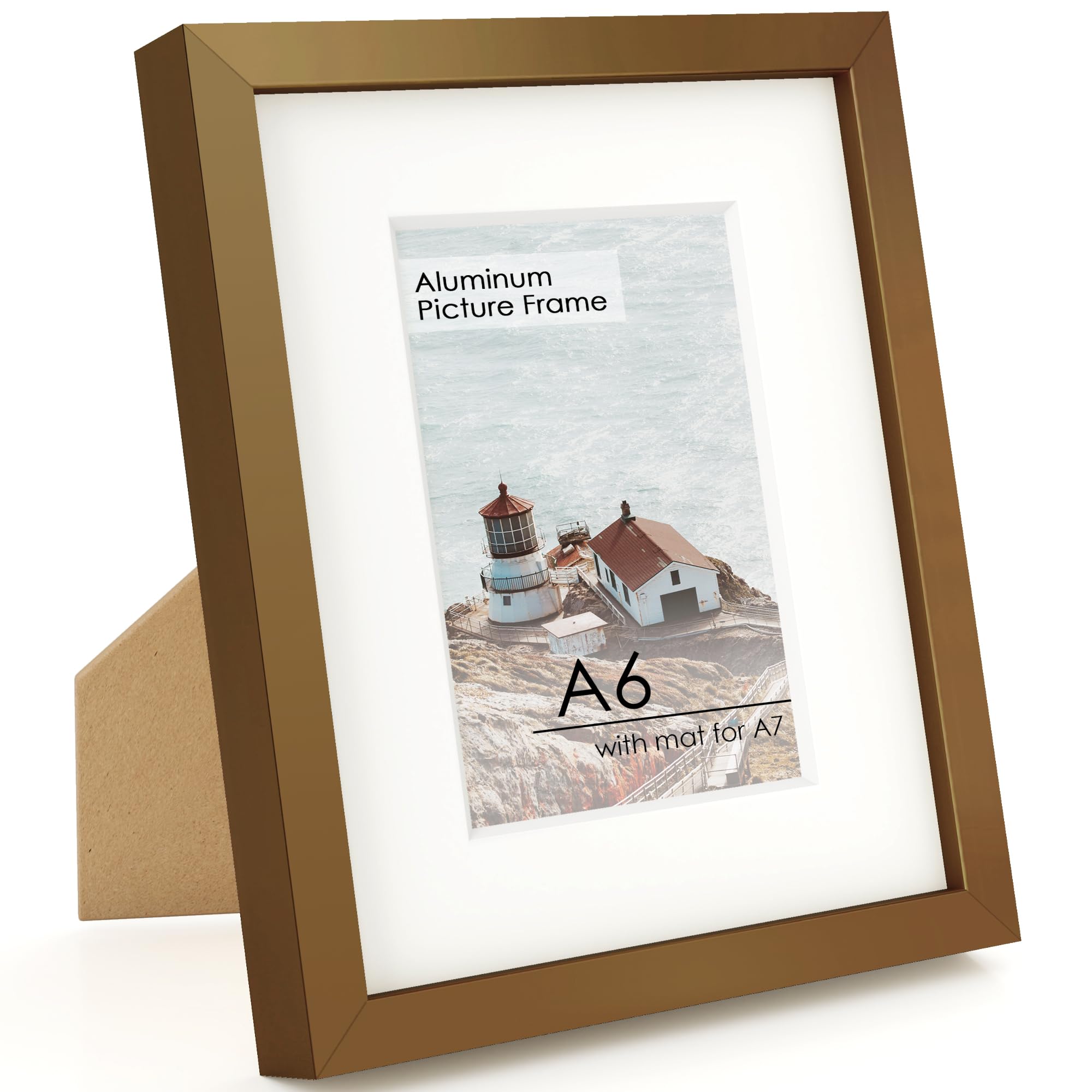 FLYJOE A6 Picture Frame Bronze - High-End Metal Frame for Wall, Photo Frame with Mat A7, Aluminum Frame with HD Plexiglass, Diploma, Certificates, Decor, Wall Kit, Bronze