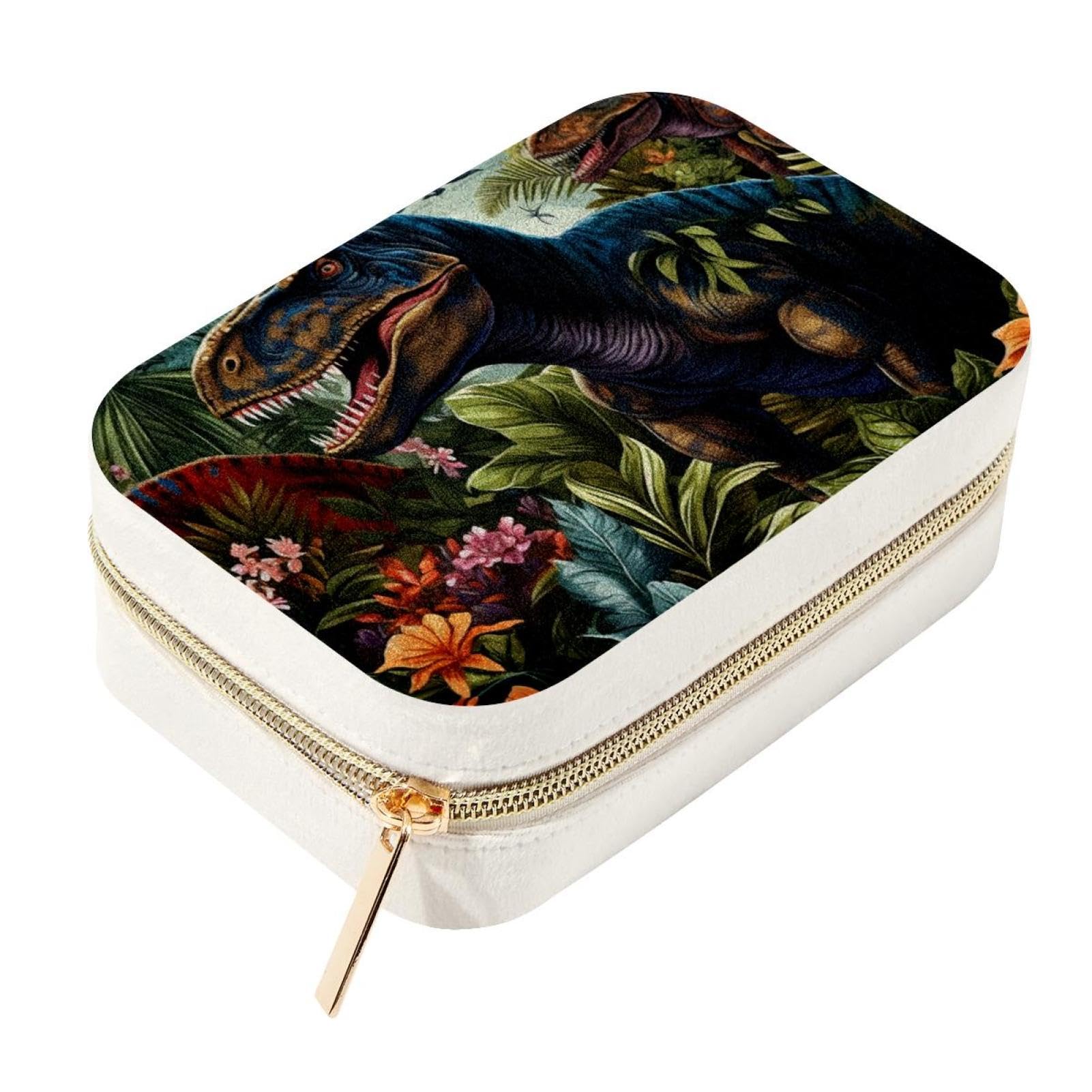 Boîte à bijoux en velours dinosaure compacte pour organiser ses bagues en voyage ou en vacances