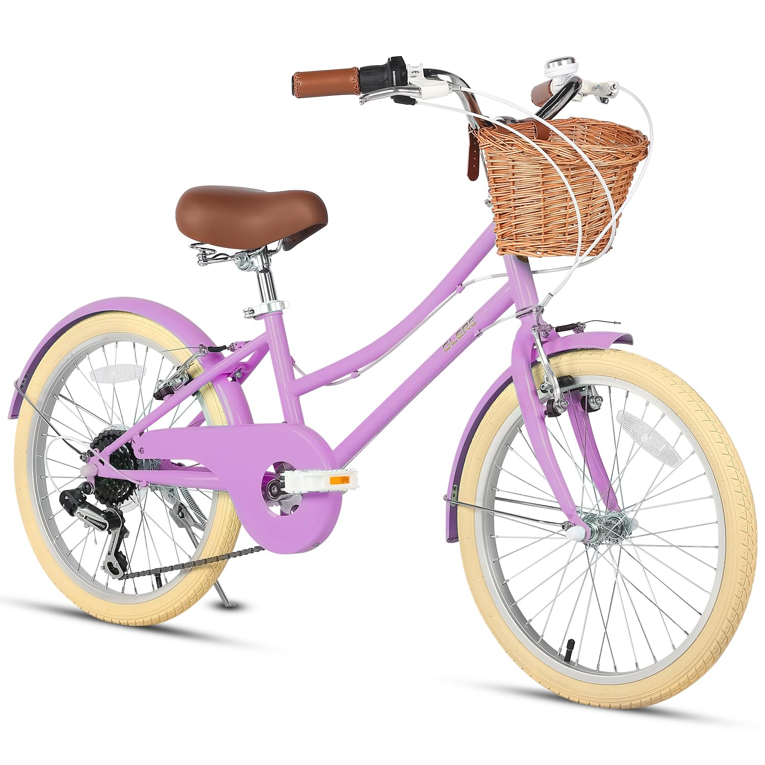 Glerc Missy 20" 24" 26" inch Girl Cruiser Shimano 6-Speed Hybrid City Bicycle for Youth Over 6 Years Old with Wicker Basket & Lightweight, Multiple Colors
