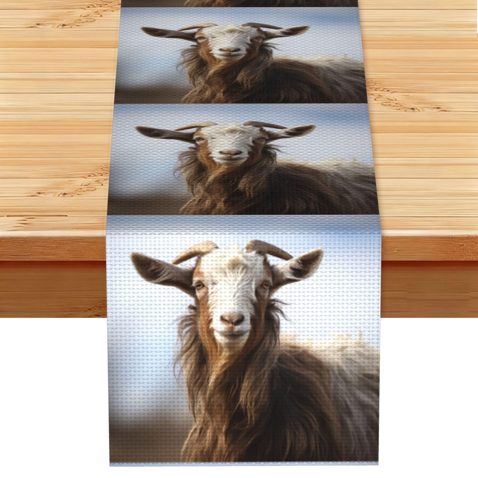 Animal Goat Table Runner 13 x 72 Inches Long, Cotton Linen Table Runners for Kitchen Dining Table Decoration - Washable Tablecloth Modern Tablerunner for Home Party Decor