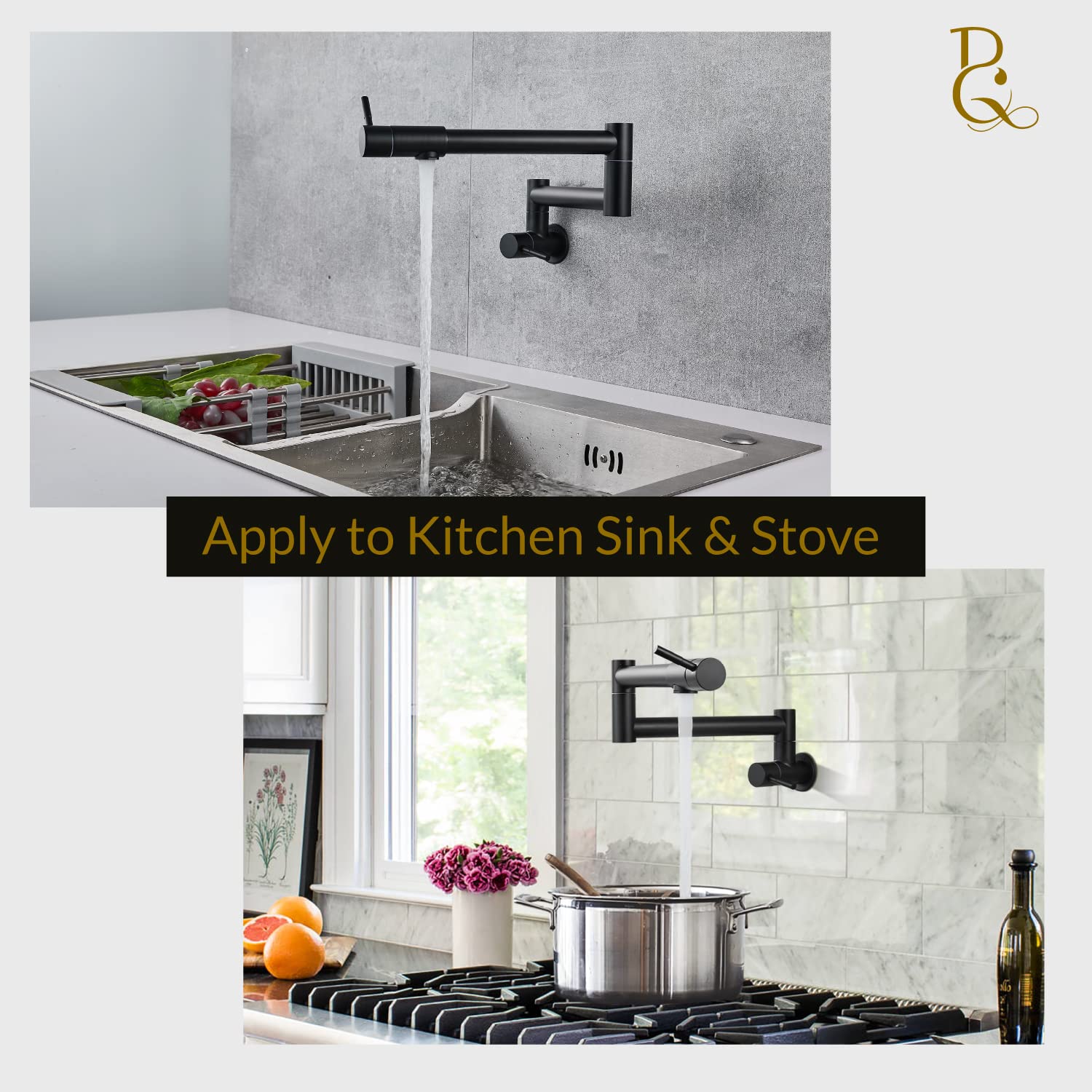 Grifo plegable para llenado de ollas, montaje en pared, de acero inoxidable, comercial, grifo de fregadero de cocina con brazo oscilante de doble articulación, grifo de montaje en pared de