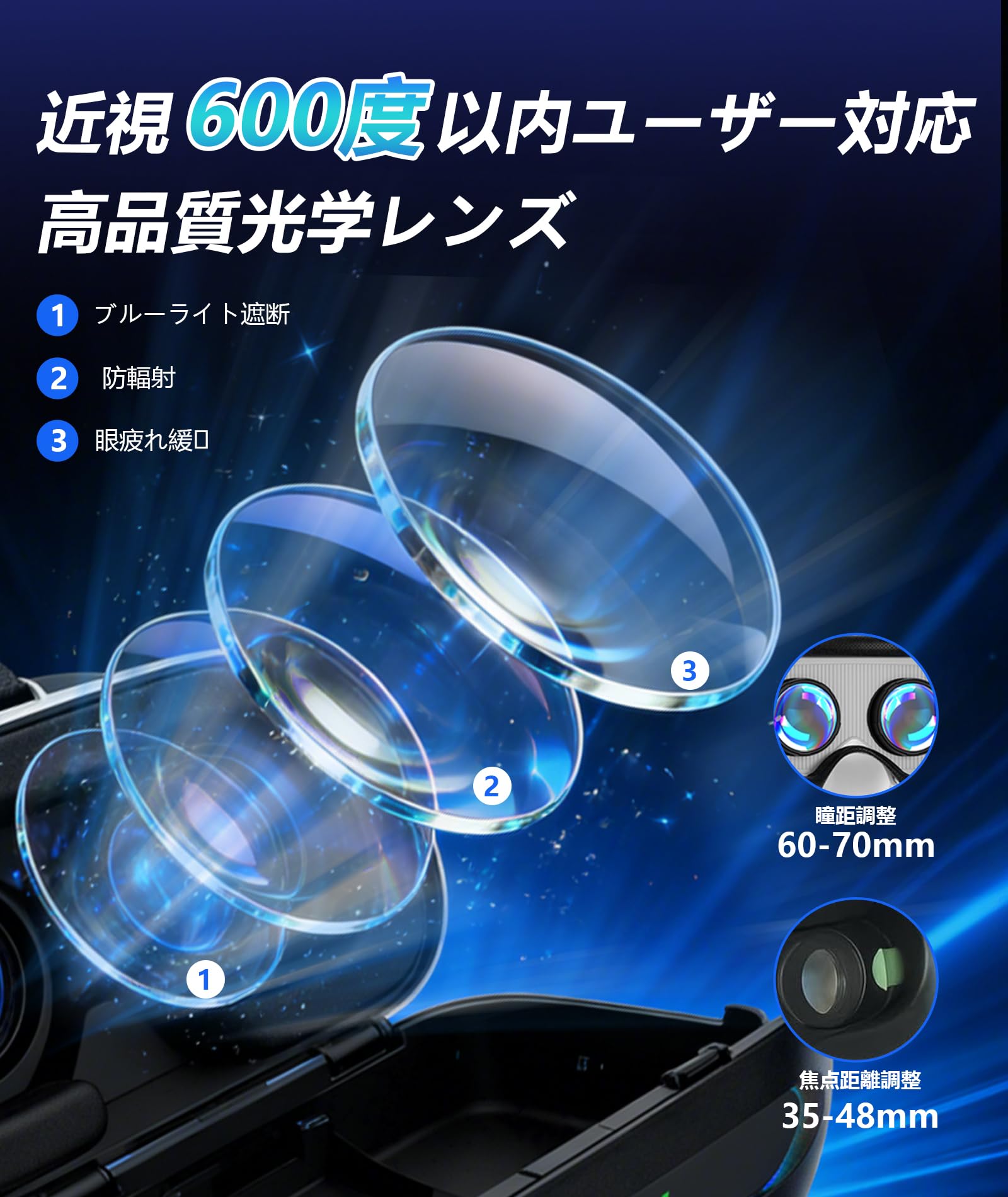 LIUBO vrゴーグル【Bluetooth イヤホン一体型】 スマホ用 4.7~6.5 インチ対応 iPhone&Android 近視対応 視度調整可 1080P フル HD 120° 超広角視野 フィット感 装着快適 通気性良好蒸れない 没入感 3D 視聴 ゲーム/映画/動画に最適 ピント自由調整 軽量設計長時間使用可能 ワイヤレスオーディオ 日本語説明書付 プレゼント - 4