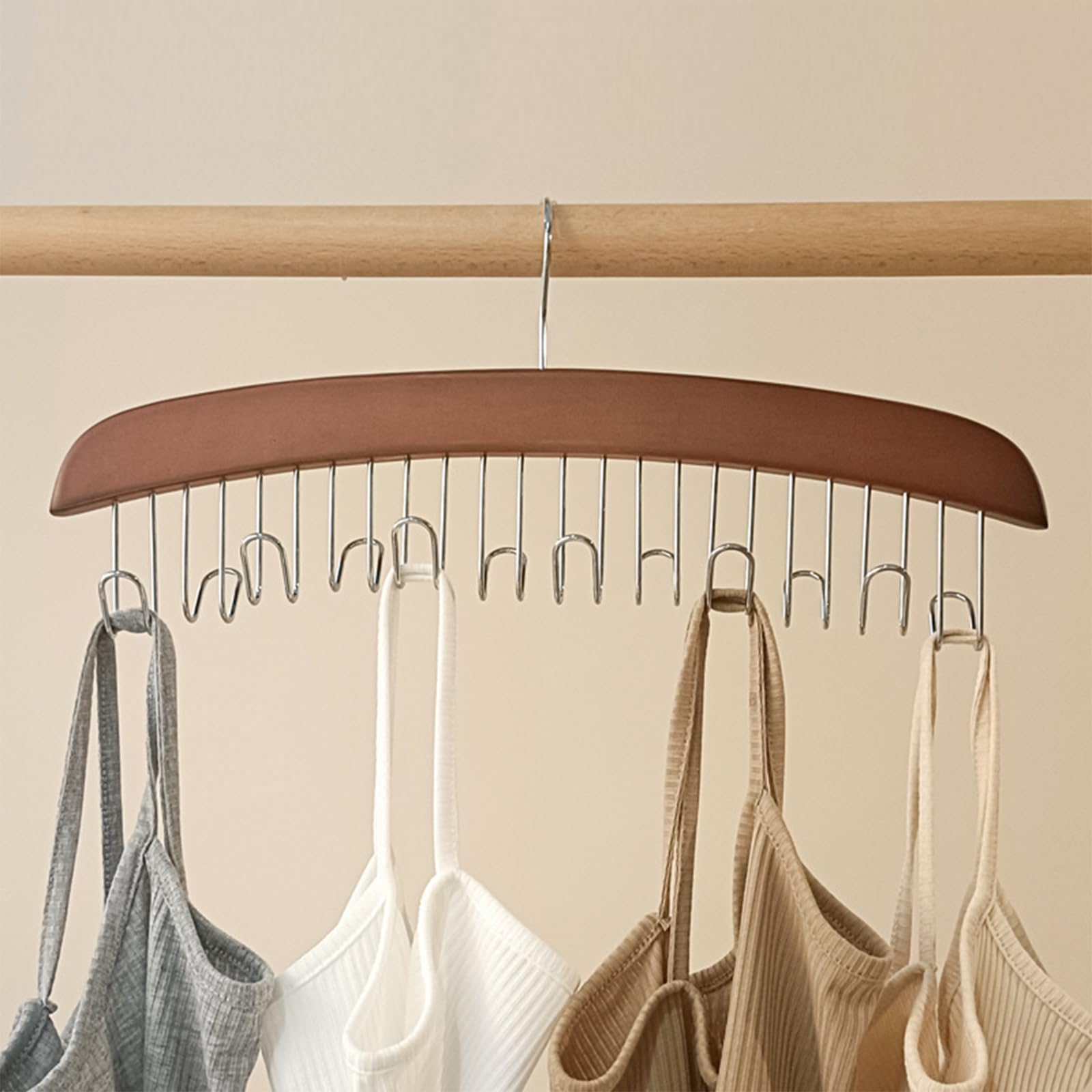 MILLTO Multifunctional Non-Slip Storage Hangers, Wooden Belt Hanger for Closet, Multi Hook Coat Hanger, Tank Top Bra Hanger, Closet Accessories Organizer Hooks for Belts,Ties,Scarf (12 Hooks, Retro)
