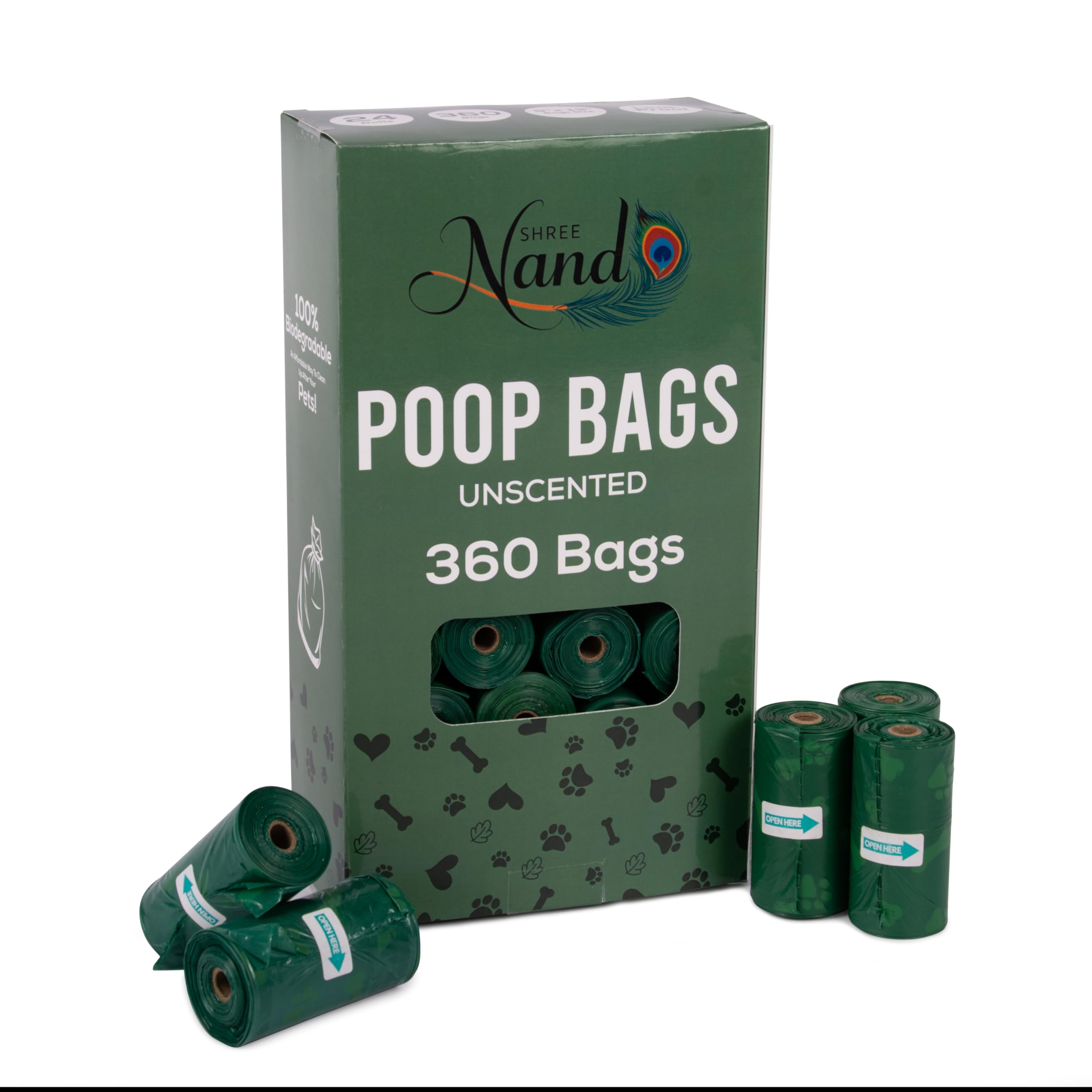 Dog Poop Bags, 360 Bags, 100% Biodegradable, Leak Proof, Unscented
