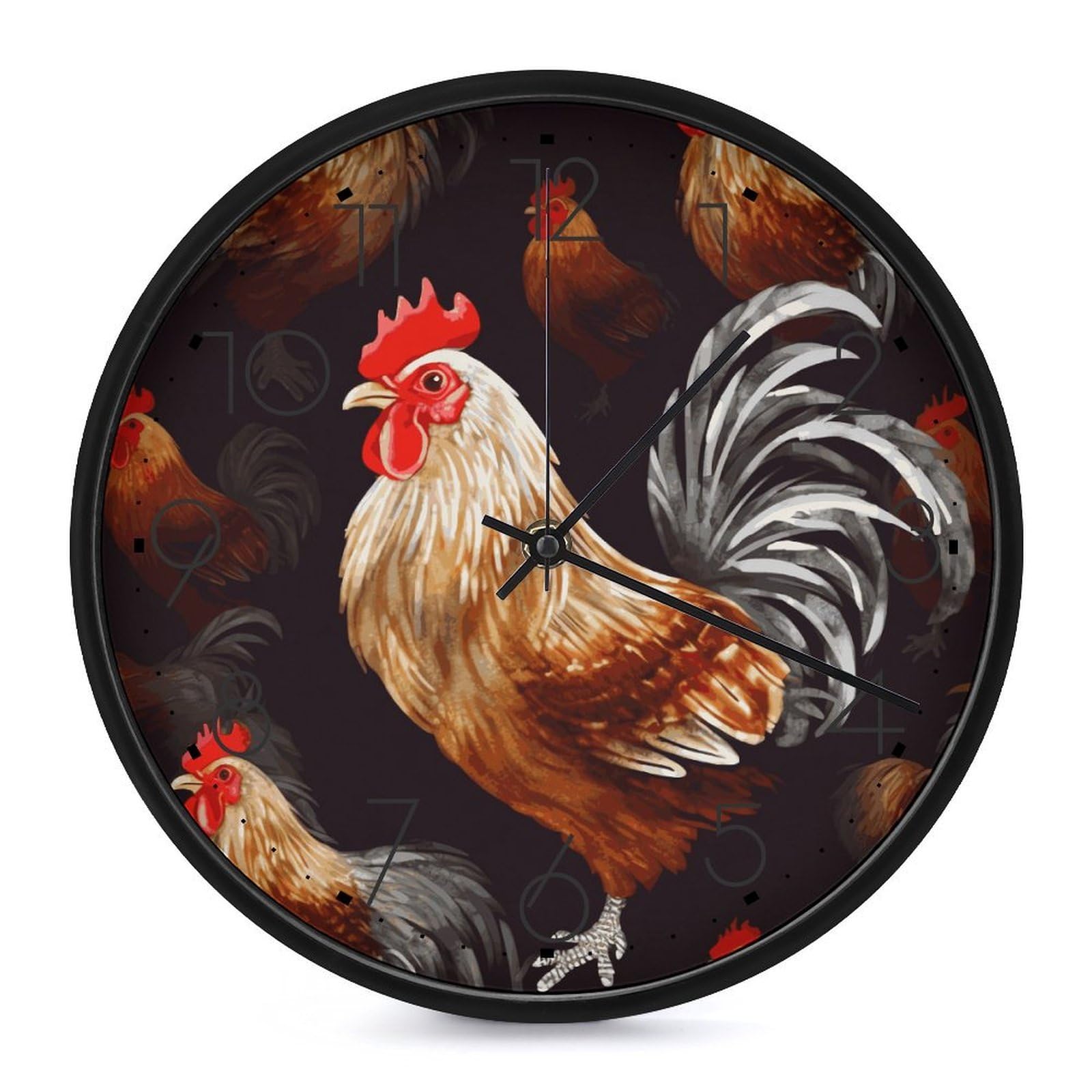 Adfgyerh Black-Style Shine Rooster Clock，9.8 Inch Battery Operated Wall Clock Classic Simple, Decorative Wall Clock.analog Clock For Kitchen Office Bathroom Bedroom.