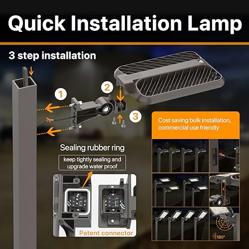 Miniatura 3 de Demilare Paquete de 2 luces LED de estacionamiento de 300 W, montaje de brazo ajustable, fotocélula del atardecer al amanecer, luz de área comercial