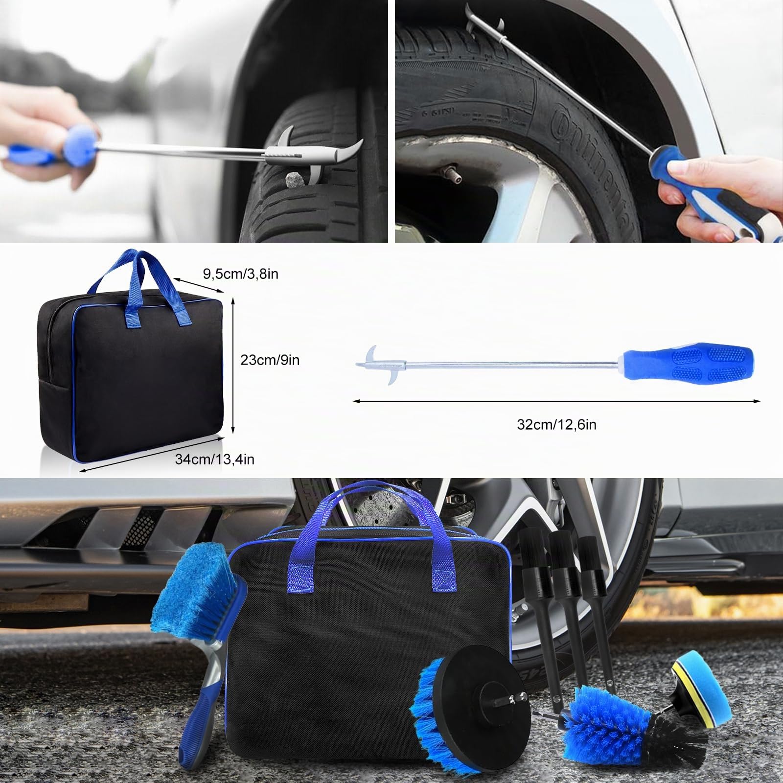 Kit Nettoyage Voiture, 30 Pcs Kit de Brosse Nettoyage Voiture pour l'intérieur et l'extérieur, Kit de Lavage de Voiture Inclure Brosses, Éponges de Polissage, Sac de Transport Pratique Inclus