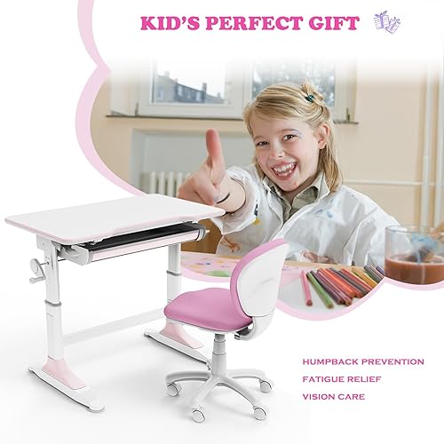 Miniatura 5 de ENGERIO Silla de escritorio para niños, silla ergonómica de estudio para computadora con altura ajustable y soporte lumbar, silla giratoria de malla