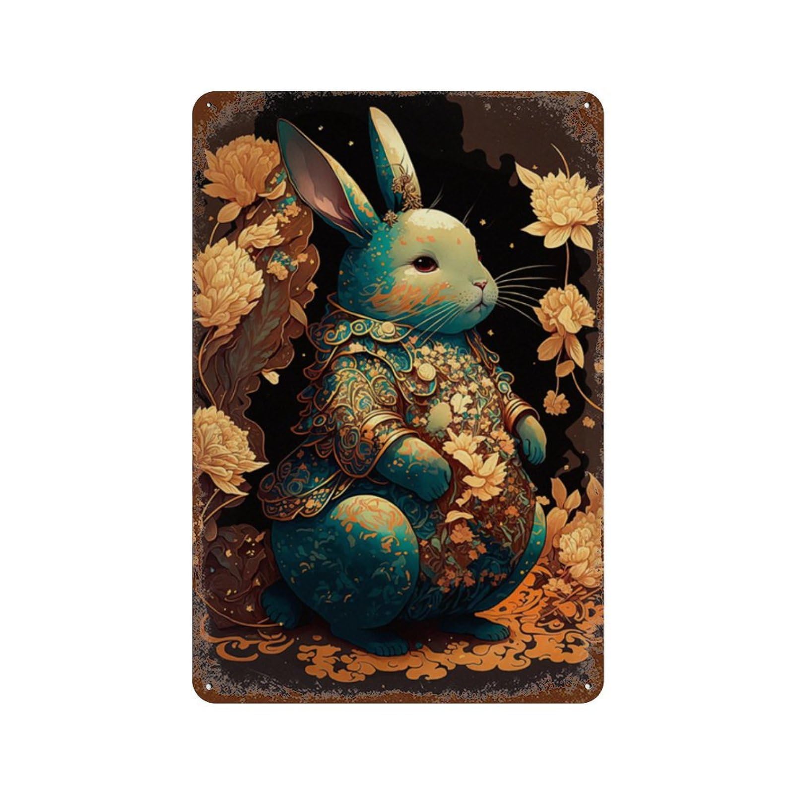 Elegant Rabbit Art Print-2 Rusty Metal Tin Sign 11.8"x7.9", for Pub, Kitchen And Man Cave Decor, Novelty Wall Decor
