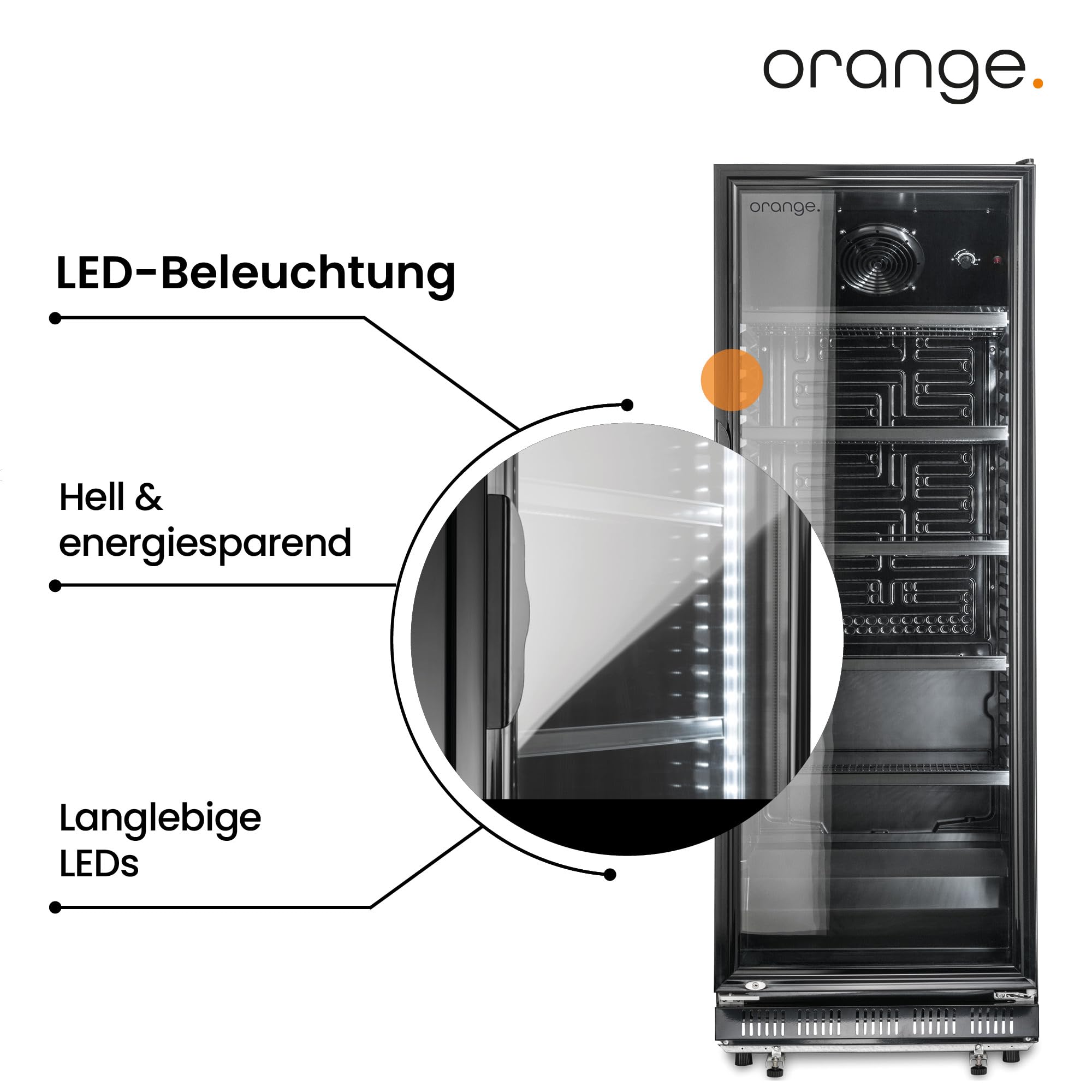 Profi-Getränkekühlschrank Black Edition 230L Umluftkühlung Glastür Vertikale LED 53cm Breite Gewerbekühlschrank Abschließbar