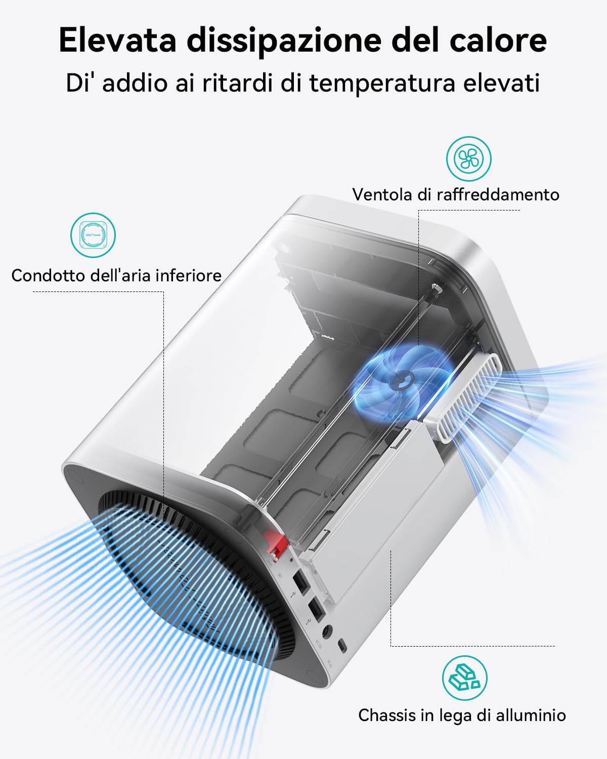 Yottamaster 2 Bay 10Gbps RAID Case per Disco Rigido, USB-C 10Gbps per 2,5"/3,5" SATA HDD/SSD + M.2 NVMe/SATA, Fino a 56TB, Hub USB, Lettore SD/TF, Case in Alluminio con Ventola (Senza Disco)