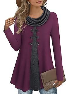 Gaharu Women's Tunic, Long Sleeve Elegant Pullover, Long Sweatshirt, Shawl Collar, Patchwork Jumper