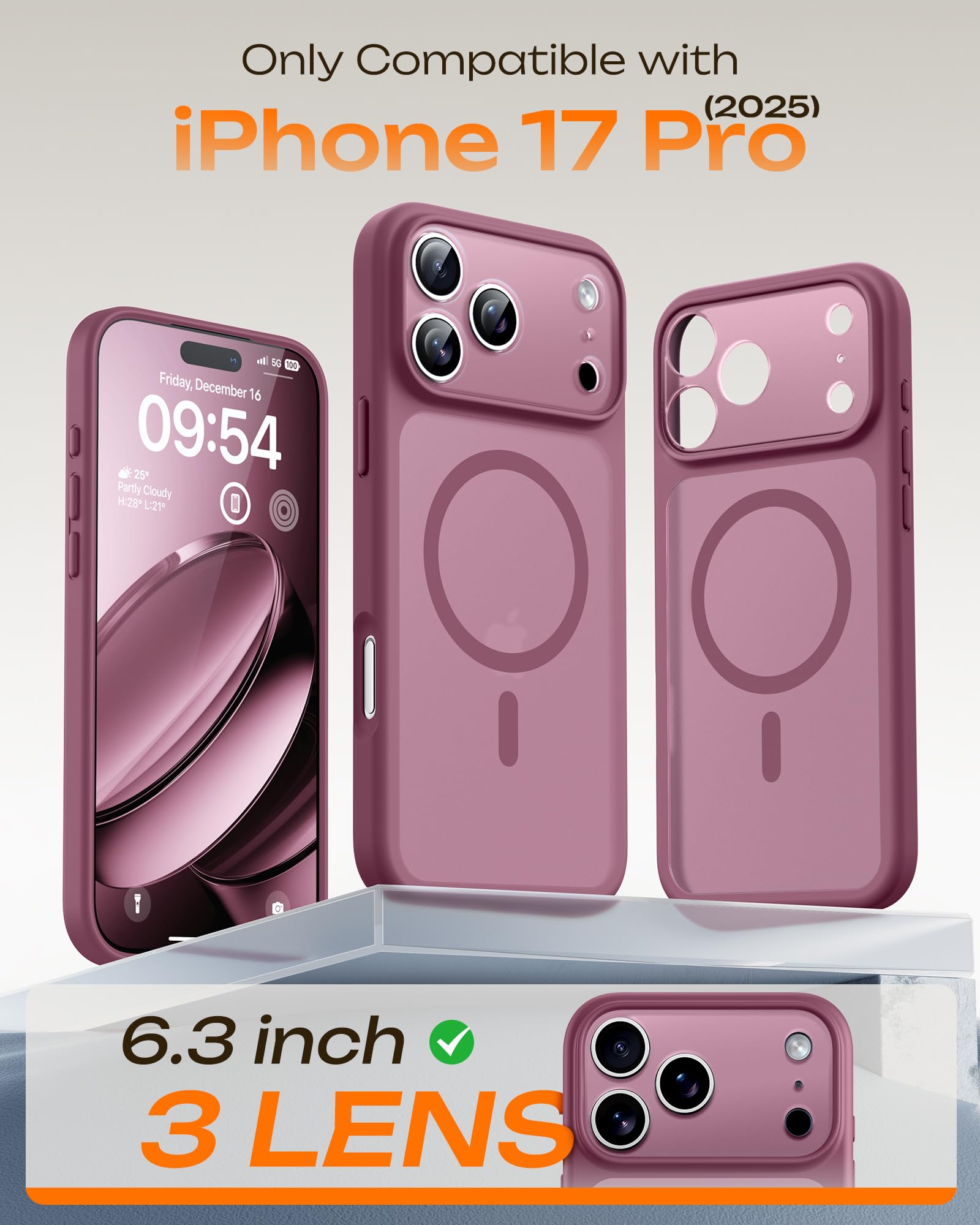 TOCOL voor iPhone 17 Pro Max Case Compatibel met MagSafe, Volledige Camerabescherming, Schokbestendig Anti-vingerafdruk Anti-slip Hoesje Dunne Translucente Matte Backcover 6,9-Inch, Middernachtpaars
