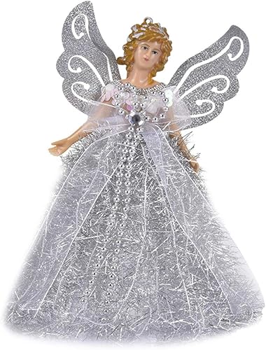 Miniatura 10 de Muñeca con colgante de árbol de Navidad, mini ángel para árbol de Navidad, adornos colgantes para árbol de Navidad, manualidades con ala plateada