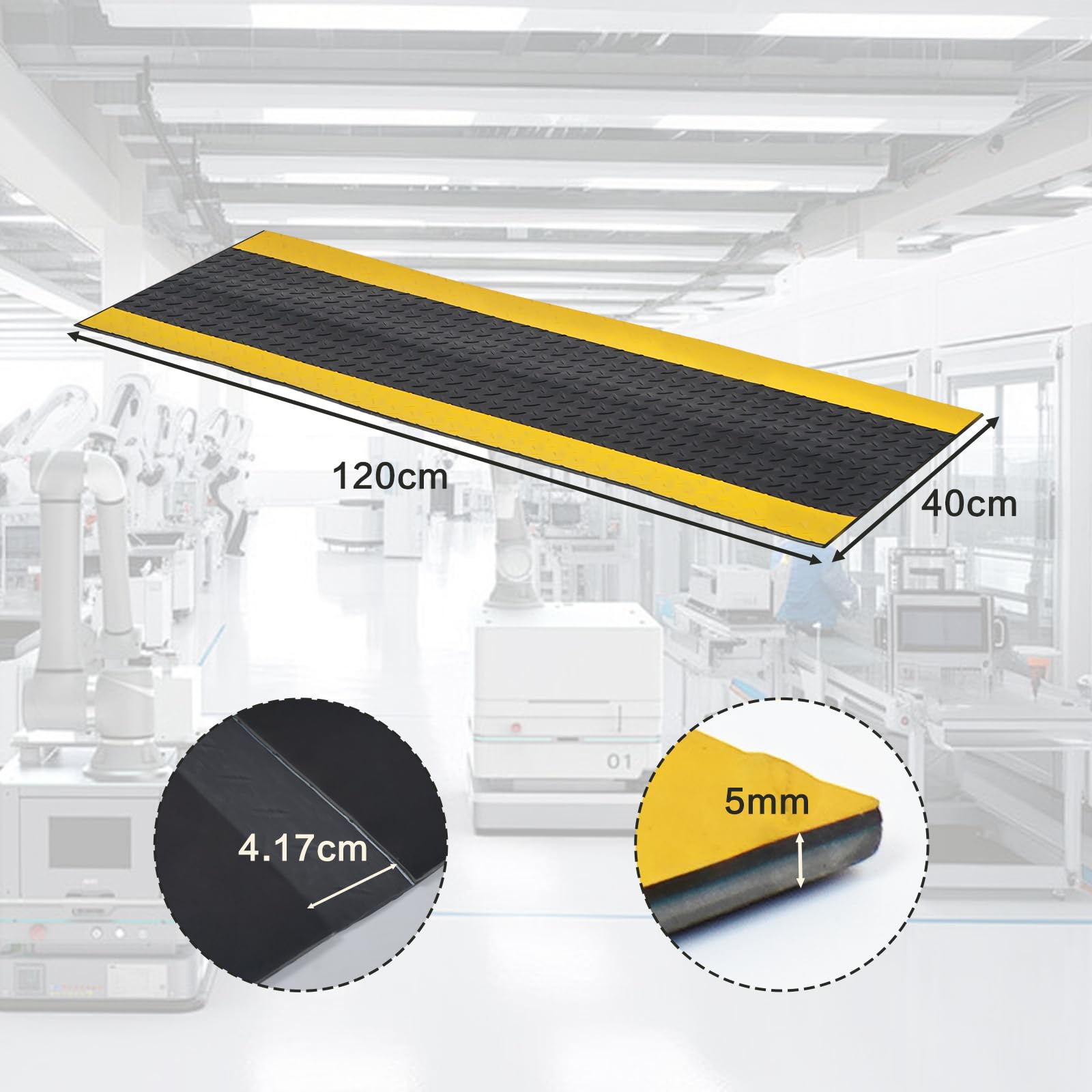Kabelbrücke Kabelschutzmatte 1200 x 400 x 5 mm, PVC Gummi Kabelkanal Boden, Anti-Rutsch Profil Kabelbrücken für sicheren Kabelschutz