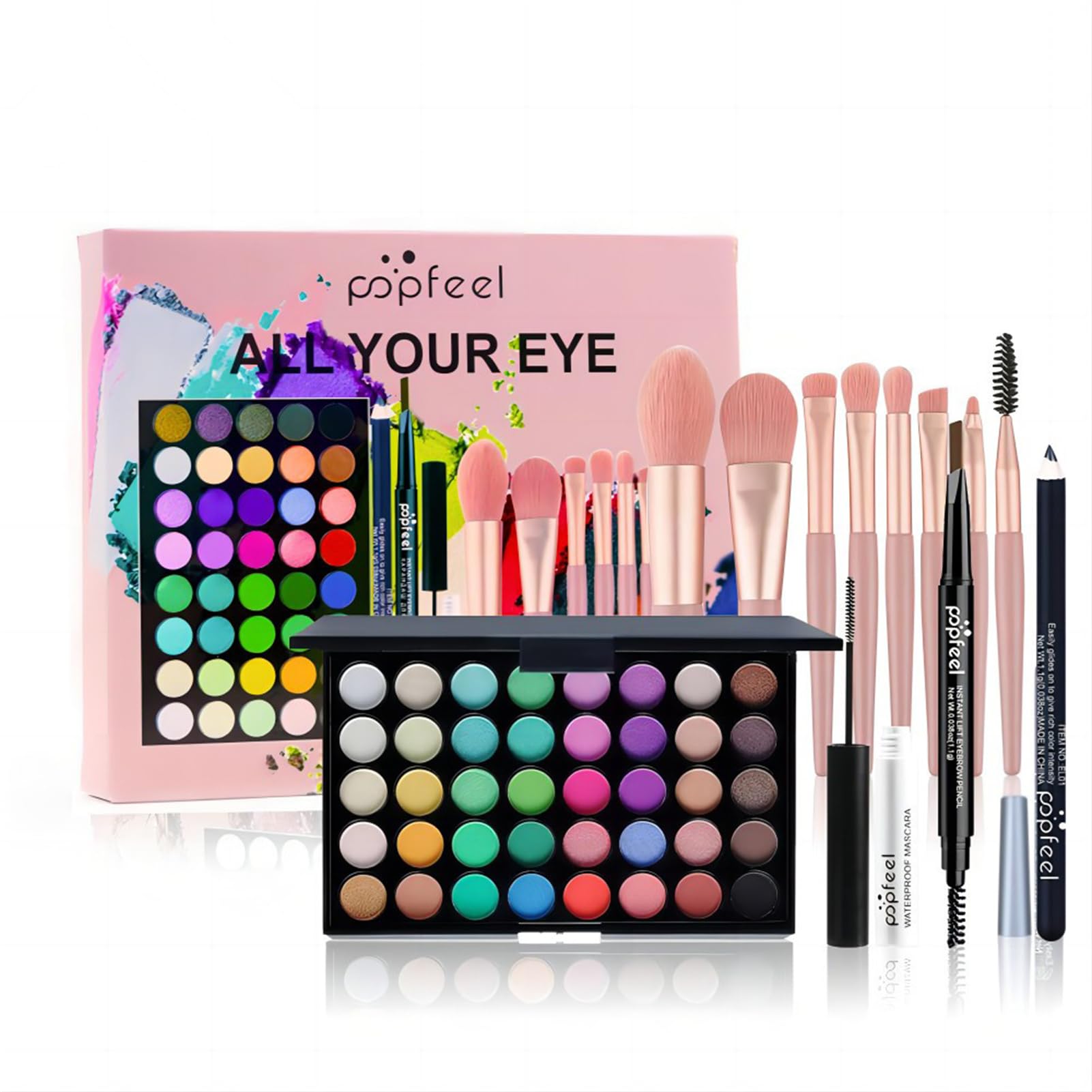 Eye Makeup Kits for Women, Eye Makeup Set for Beginners, Christmas Day Gifts for Women Girls, Makeup Essential Bundle Includes Eyebrow Pencil, Eyeliner Pen, Mascara, Eyeshadow Palette,Brushes